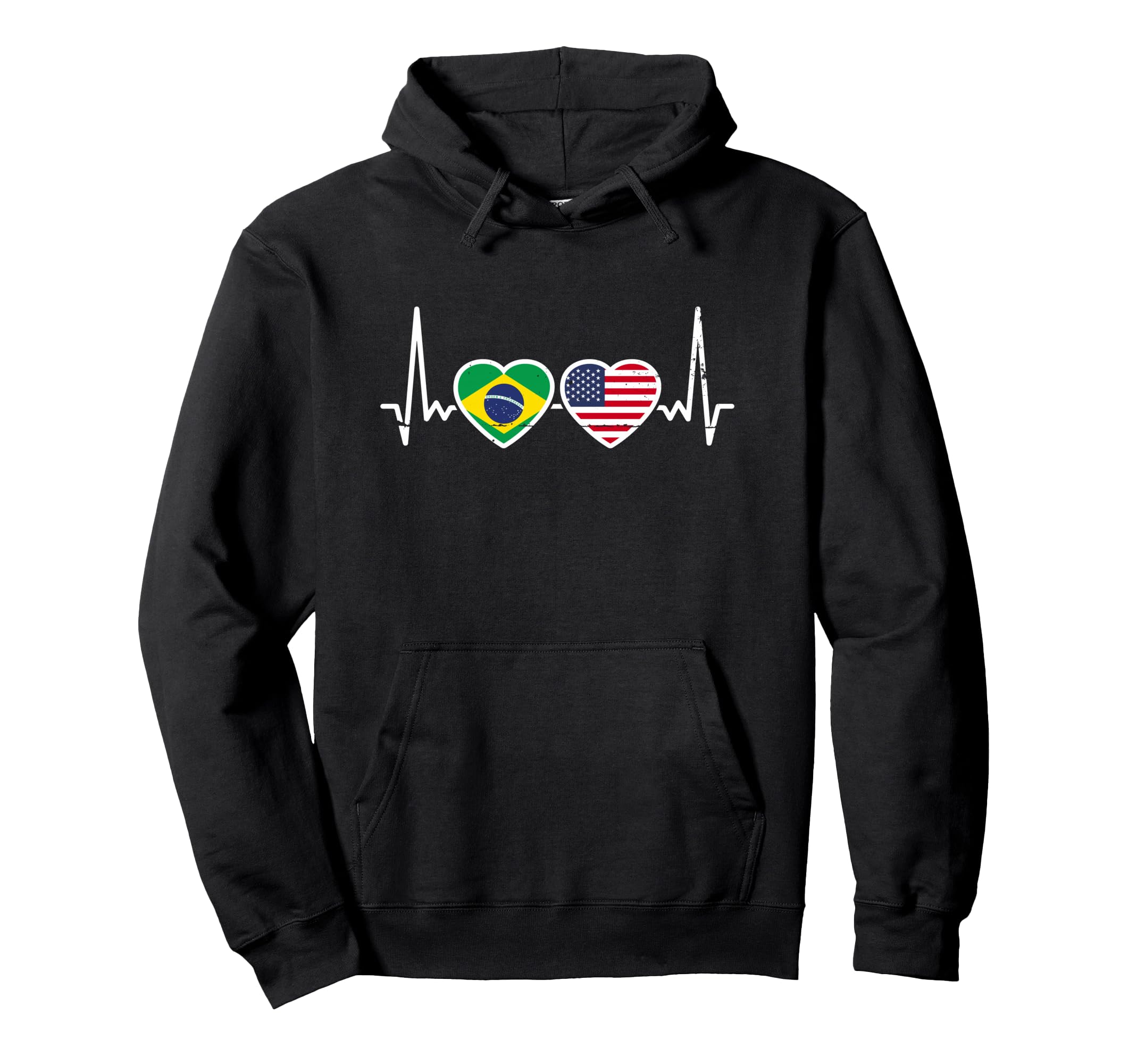 Brazil Usa Heartbeat American Brazilian Hoodie - Trendy Graphic Men Women - T-Shirt, Sweatshirt, Hoodie