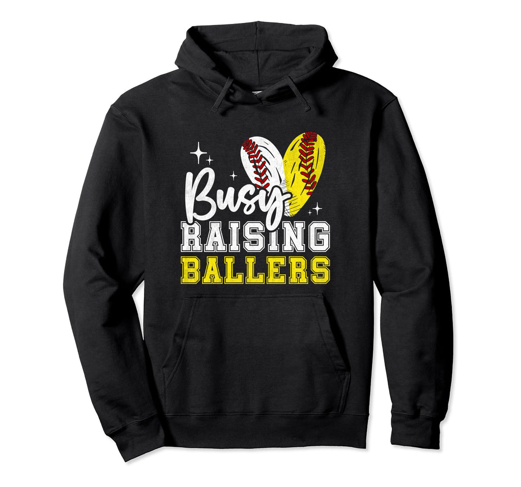 Funny Busy Raising Ballers Softball Hoodie - Minimalist Print Men Women - T-Shirt, Sweatshirt, Hoodie