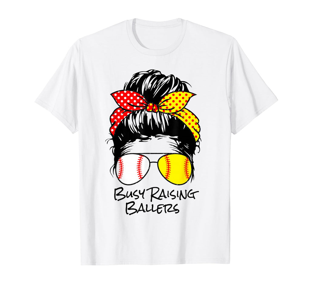 Busy Raising Ballers Messy Bun Womens T-Shirt - Trendy Graphic for Adults - T-Shirt, Sweatshirt, Hoodie