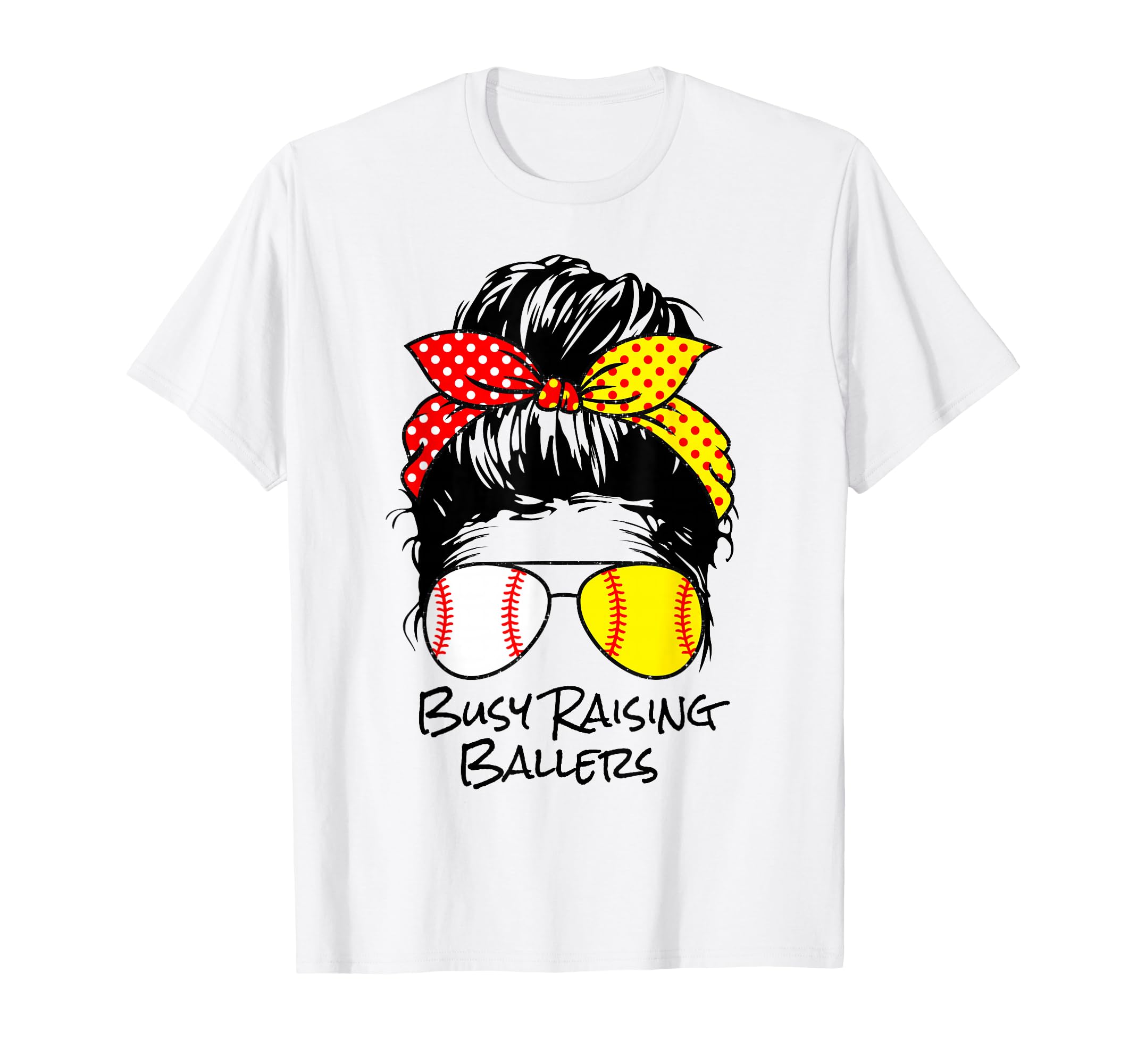 Busy Raising Ballers Messy Bun Womens T-Shirt - Trendy Graphic for Adults - T-Shirt, Sweatshirt, Hoodie