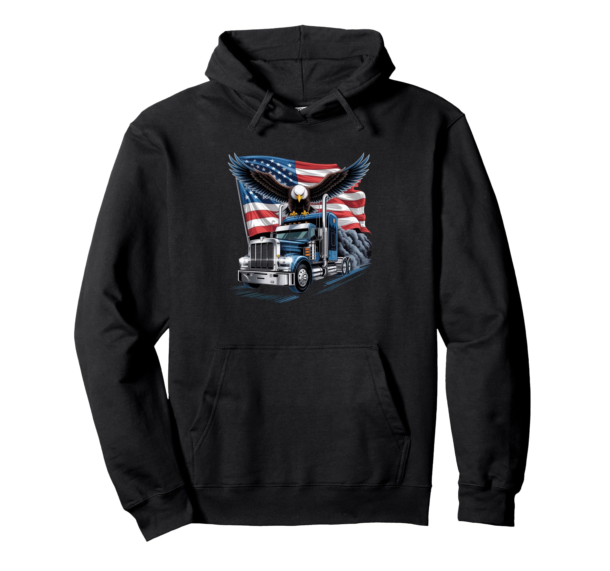 American Flag Trucker Dad Big Rig Hoodie - Novelty Apparel for Adults - T-Shirt, Sweatshirt, Hoodie