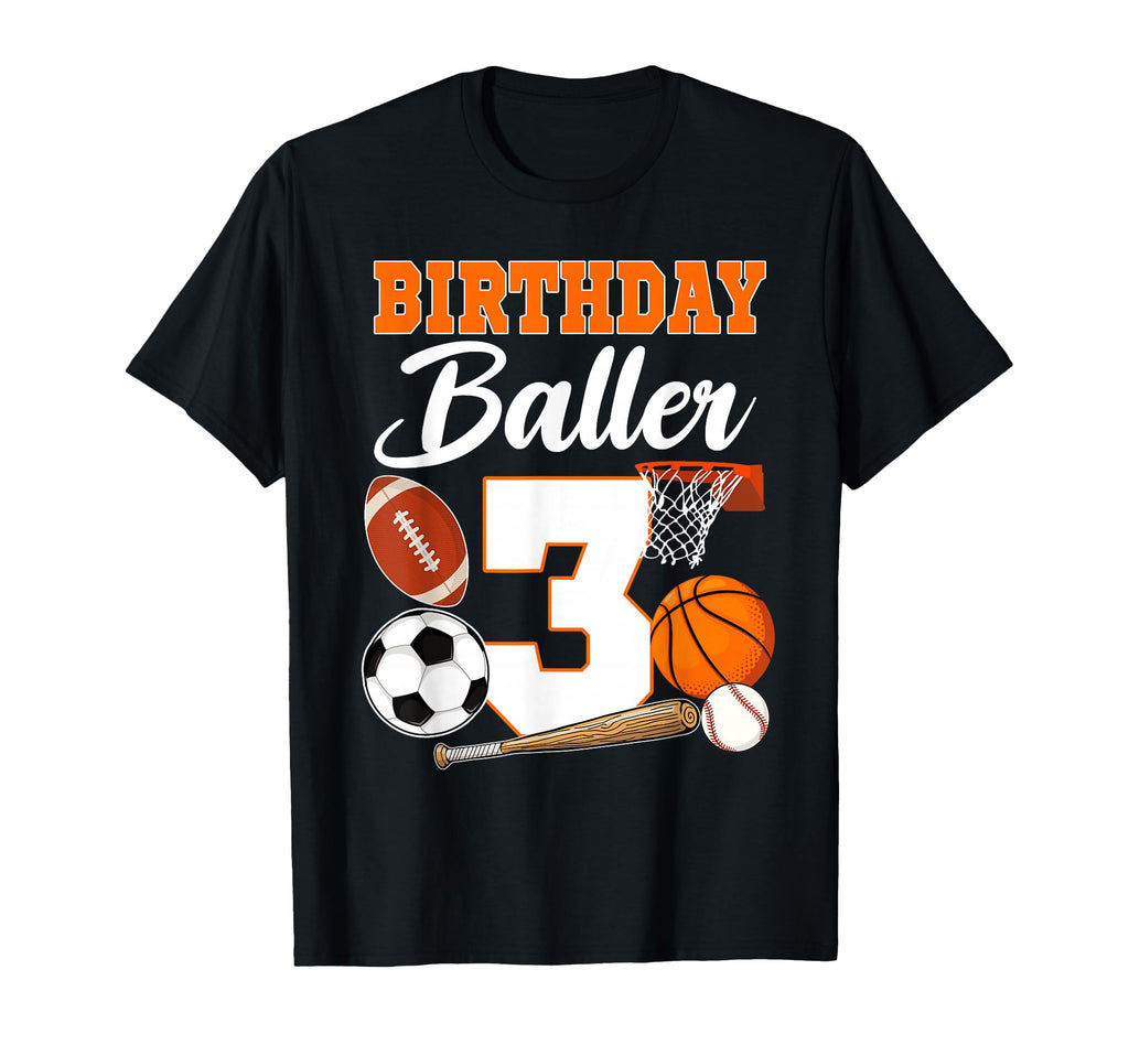 3Rd Birthday Sport Balls Theme 3 Year Old T-Shirt - Graphic Print Unisex - T-Shirt, Sweatshirt, Hoodie
