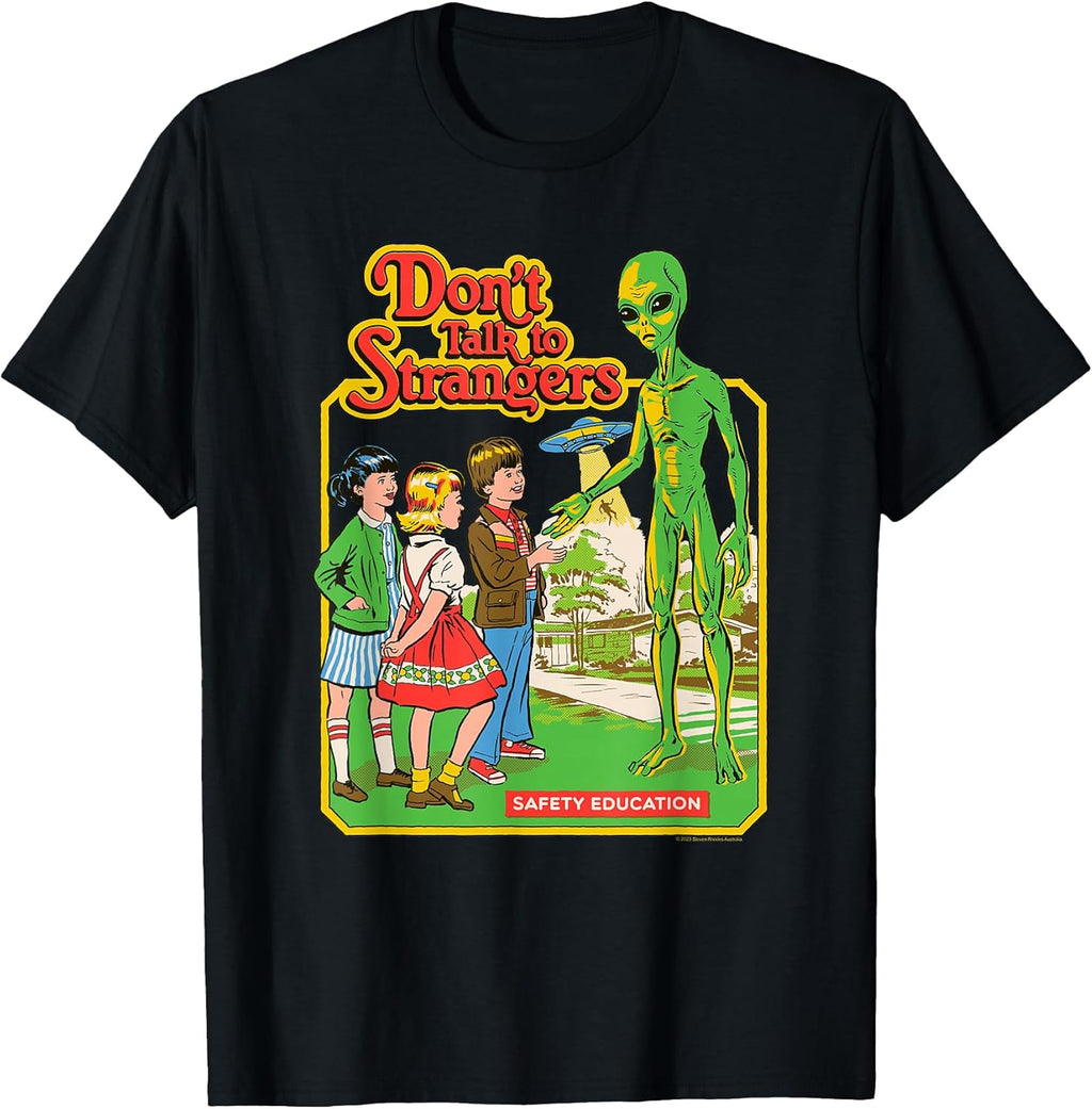 Don't Talk to Strangers Alien Retro Dark Humor - Adult & Kids T-Shirts, Sweatshirts & Hoodies apparel design preview 1