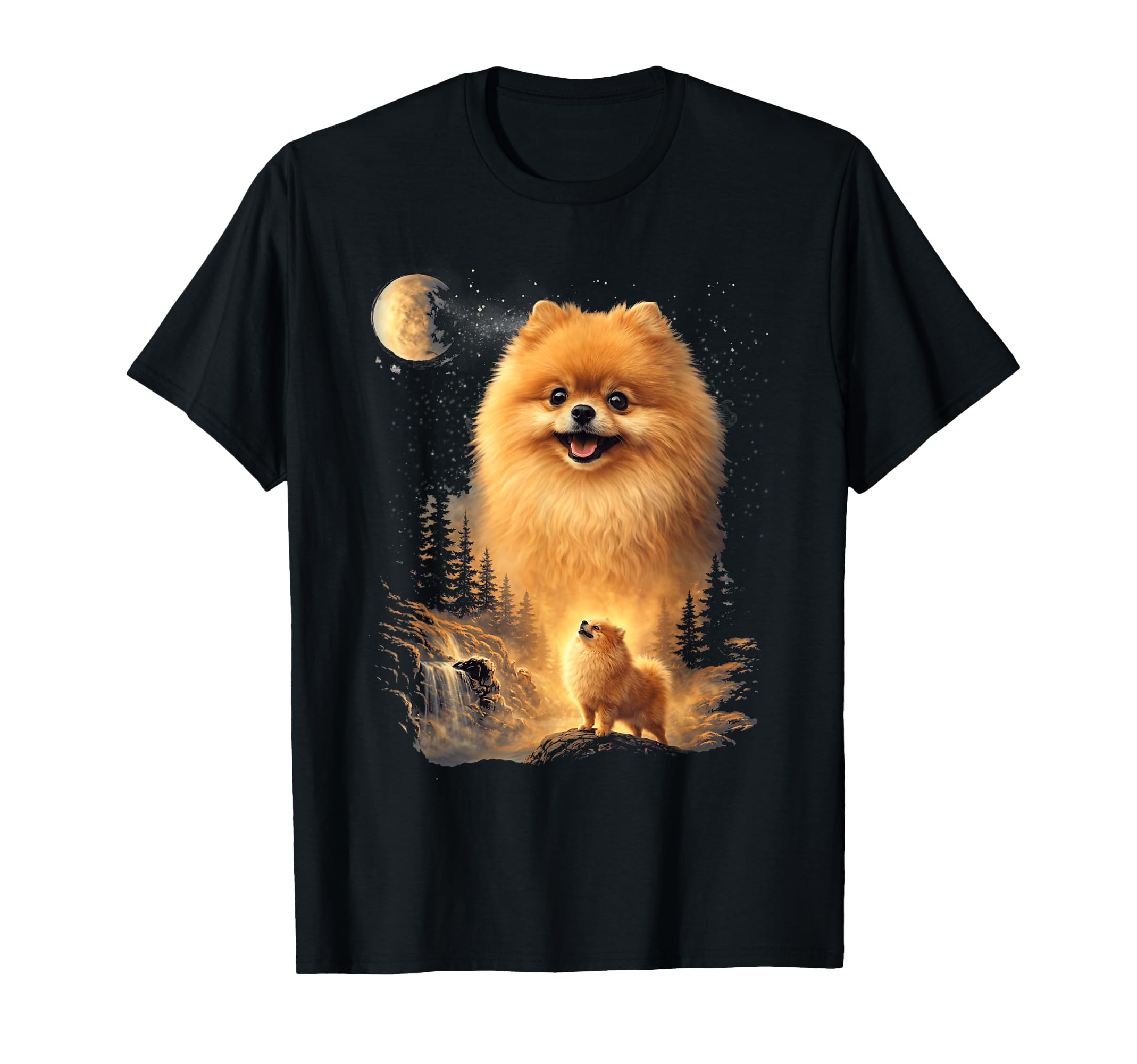 Pomeranian Howling To Moon Dog Art T-Shirt - Trendy Graphic Men Women - T-Shirt, Sweatshirt, Hoodie