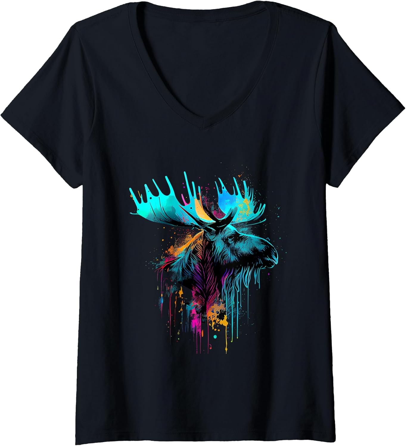 Womens Moose Lovers Colorful Pop Art Beautiful V-Neck - Adult & Kids T-Shirts, Sweatshirts & Hoodies apparel design preview 1