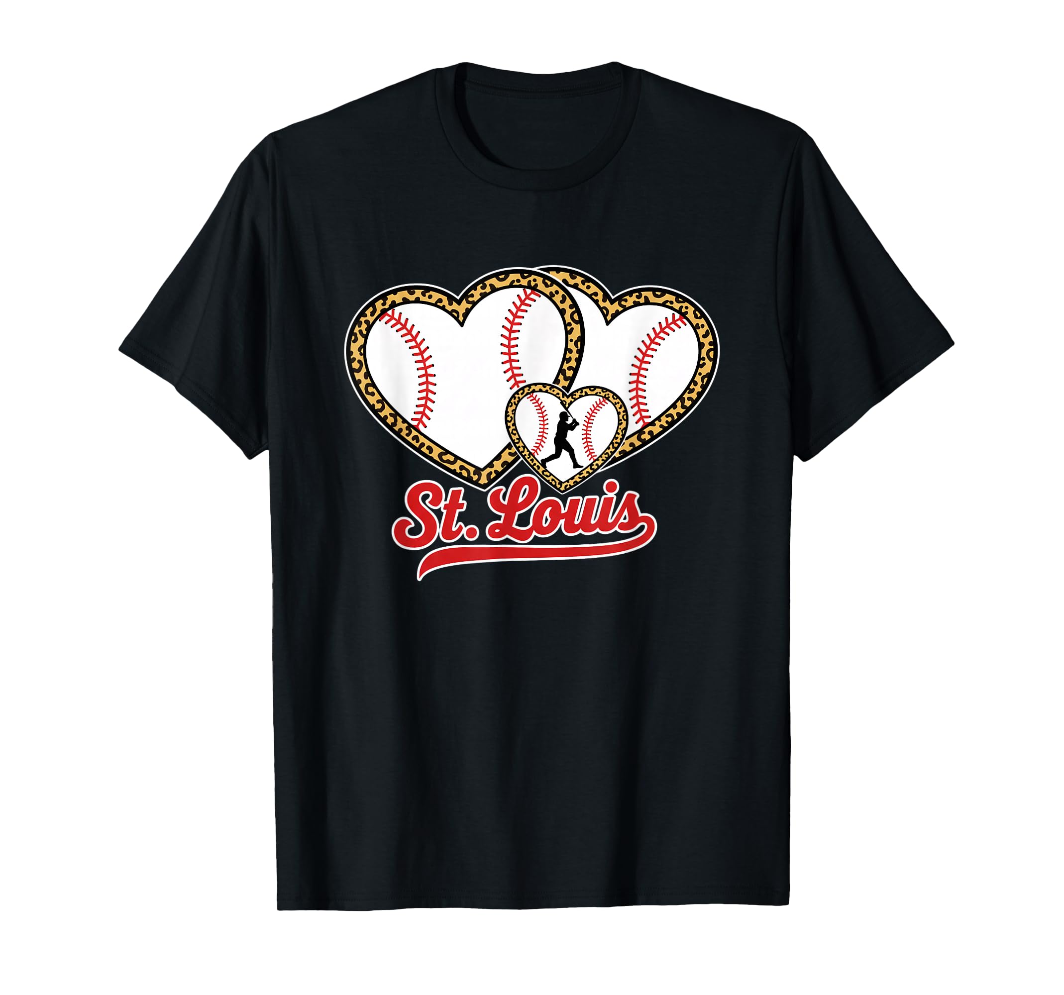 St Louis Leopard Heart Baseball T-Shirt - Minimalist Print Men Women - T-Shirt, Sweatshirt, Hoodie