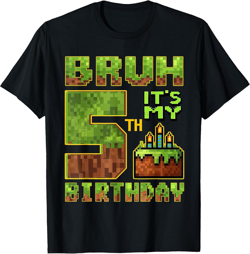 Birthday Boy 5 Year Old Bruh It's My 5th Bday Gamer - Adult & Kids T-Shirts, Sweatshirts & Hoodies apparel design preview 1