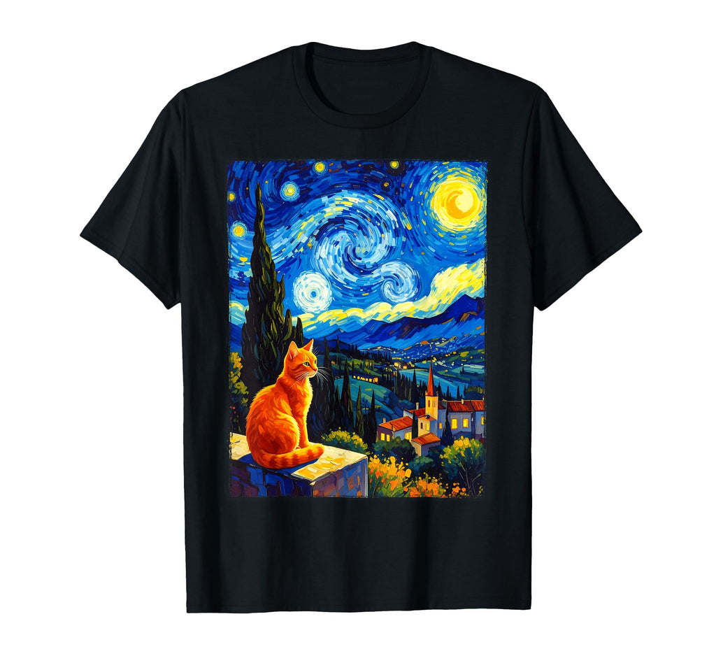 Van Gogh Starry Night Cat Cat Mom Cat T-Shirt - Fun Novelty Design Unisex - T-Shirt, Sweatshirt, Hoodie