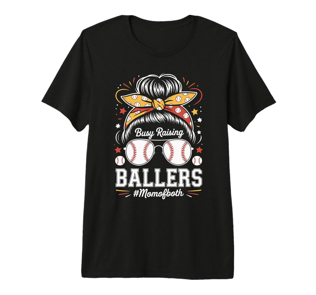 Busy Raising Ballers Mom Both Baseball T-Shirt - Unique Graphic for Adults - T-Shirt, Sweatshirt, Hoodie