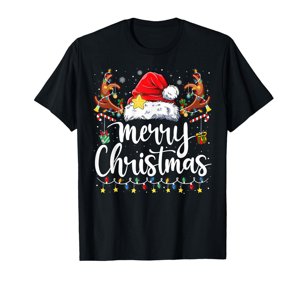 Merry Lights Red Santa Hat Family T-Shirt - Novelty Apparel Unisex - T-Shirt, Sweatshirt, Hoodie