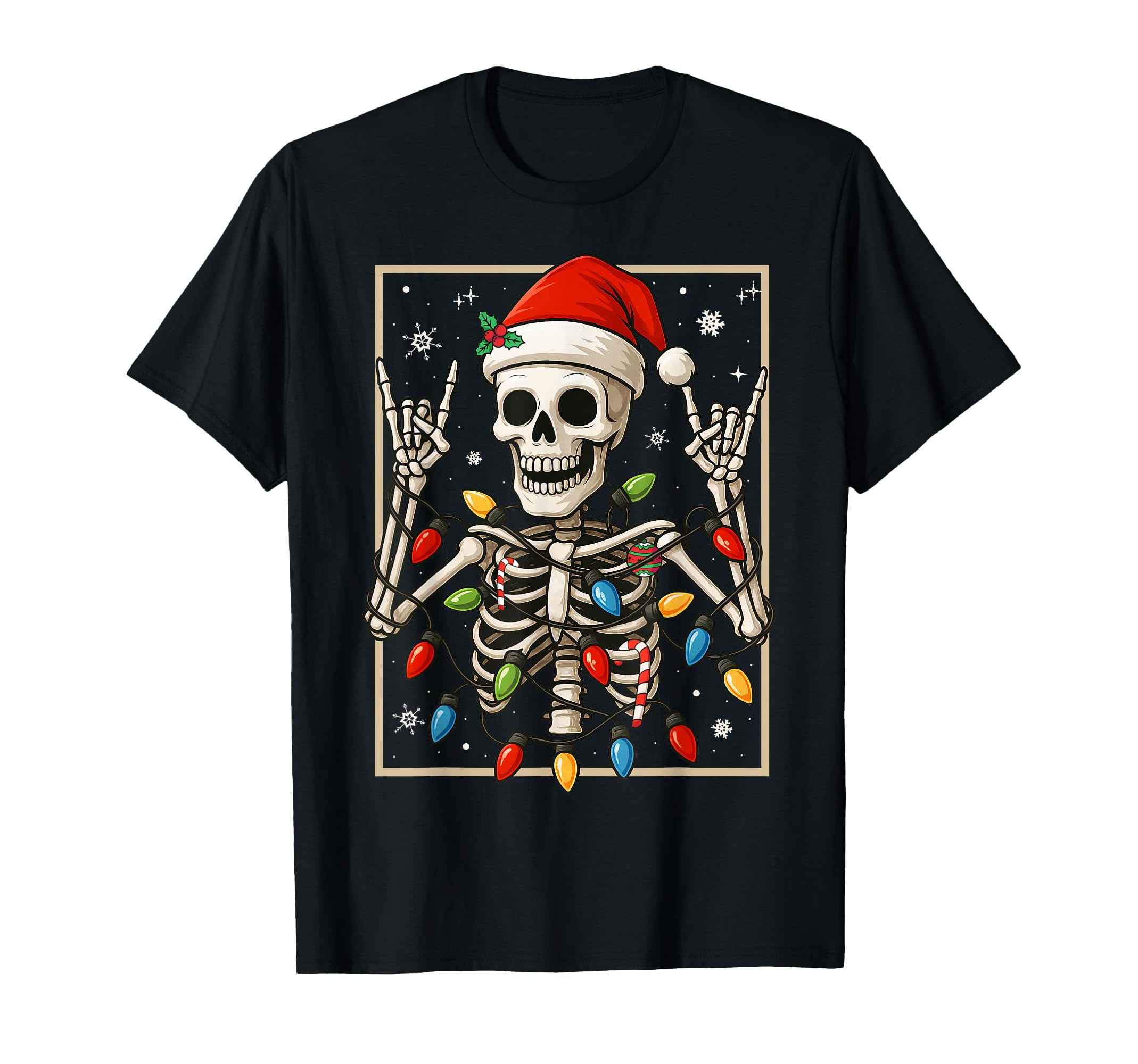 Rocker Skeleton Santa Hat Punk Rock T-Shirt - Trendy Graphic Men Women - T-Shirt, Sweatshirt, Hoodie