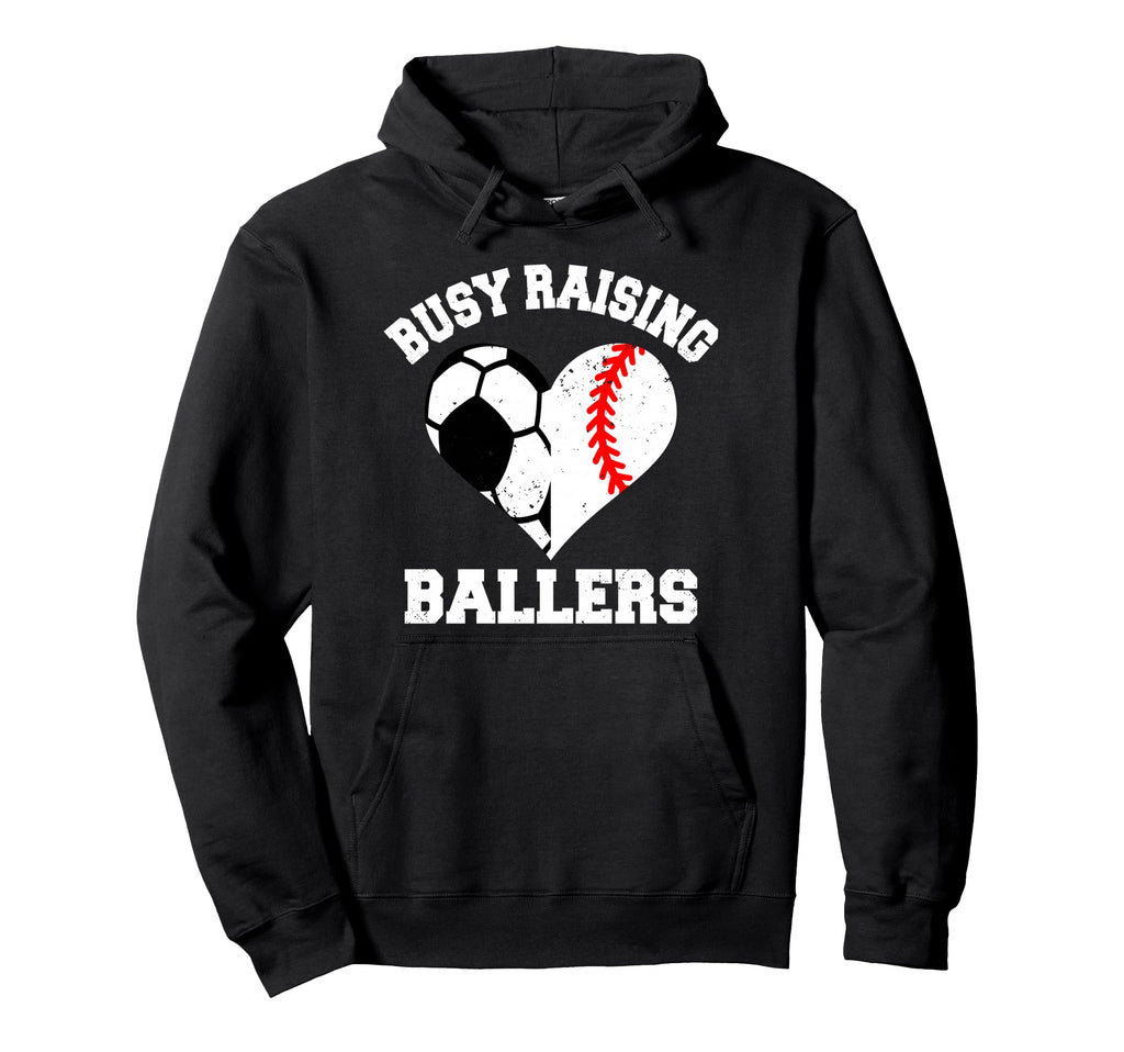 Busy Raising Ballers Soccer Baseball Hoodie - Minimalist Print Men Women - T-Shirt, Sweatshirt, Hoodie
