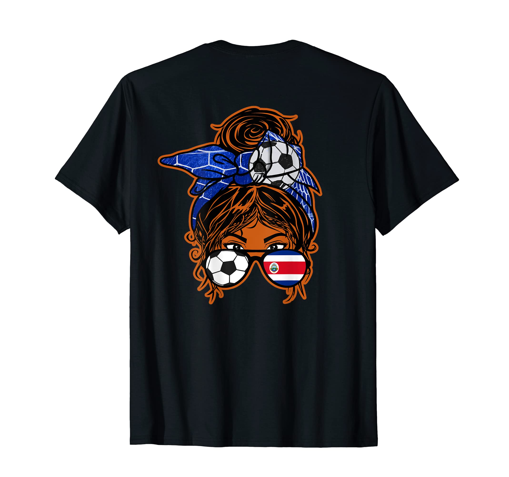 Messy Bun Hair Brown Skin Soccer Costa Rica T-Shirt - Graphic Print Unisex - T-Shirt, Sweatshirt, Hoodie