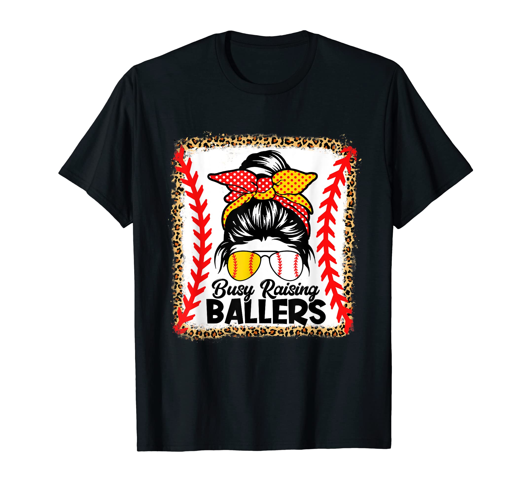 Messy Bun Mom Busy Raising Ballers T-Shirt - Custom Art Print for Adults - T-Shirt, Sweatshirt, Hoodie