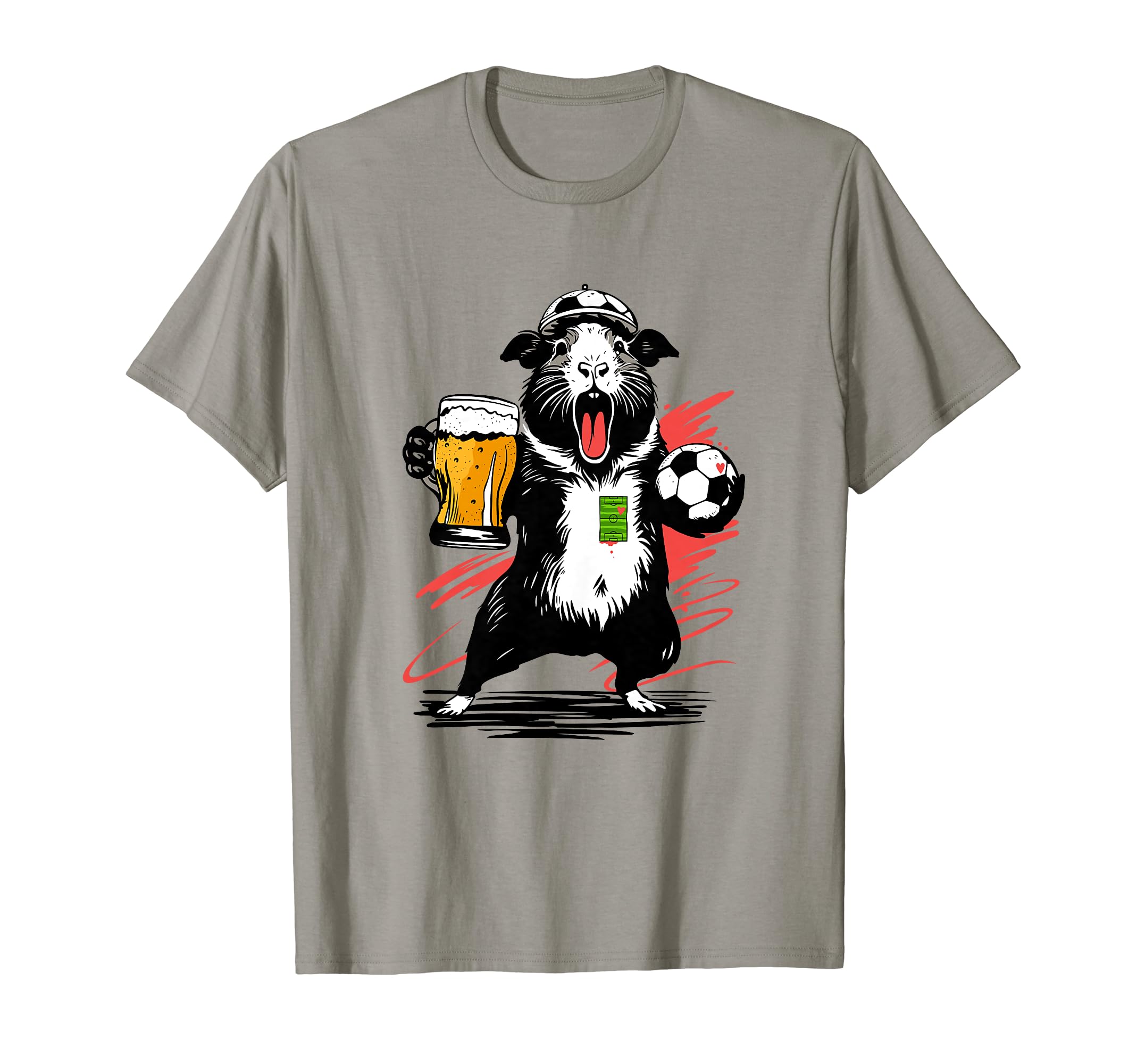 Guinea Pig Beer And Tattoo Funny Soccer T-Shirt - Graphic Print for Adults - T-Shirt, Sweatshirt, Hoodie