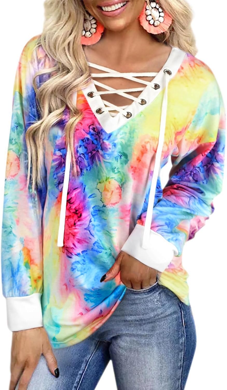 Women's V Neck Lace Up Casual Lightweight Loose Fit - Adult & Kids T-Shirts, Sweatshirts & Hoodies apparel design preview 1
