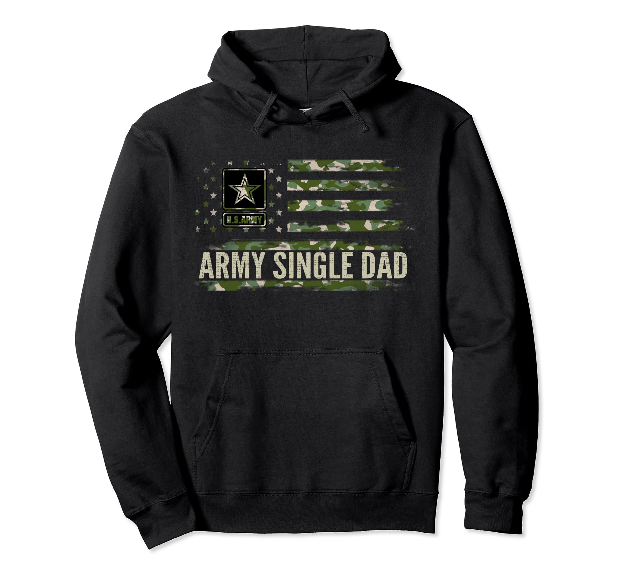 Army Single Dad Camo American Flag Hoodie - Casual Everyday Wear Men Women - T-Shirt, Sweatshirt, Hoodie