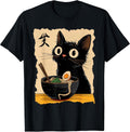 Black Cat eating Ramen Japanese Kawaii Anime - Adult & Kids T-Shirts, Sweatshirts & Hoodies apparel design preview 1
