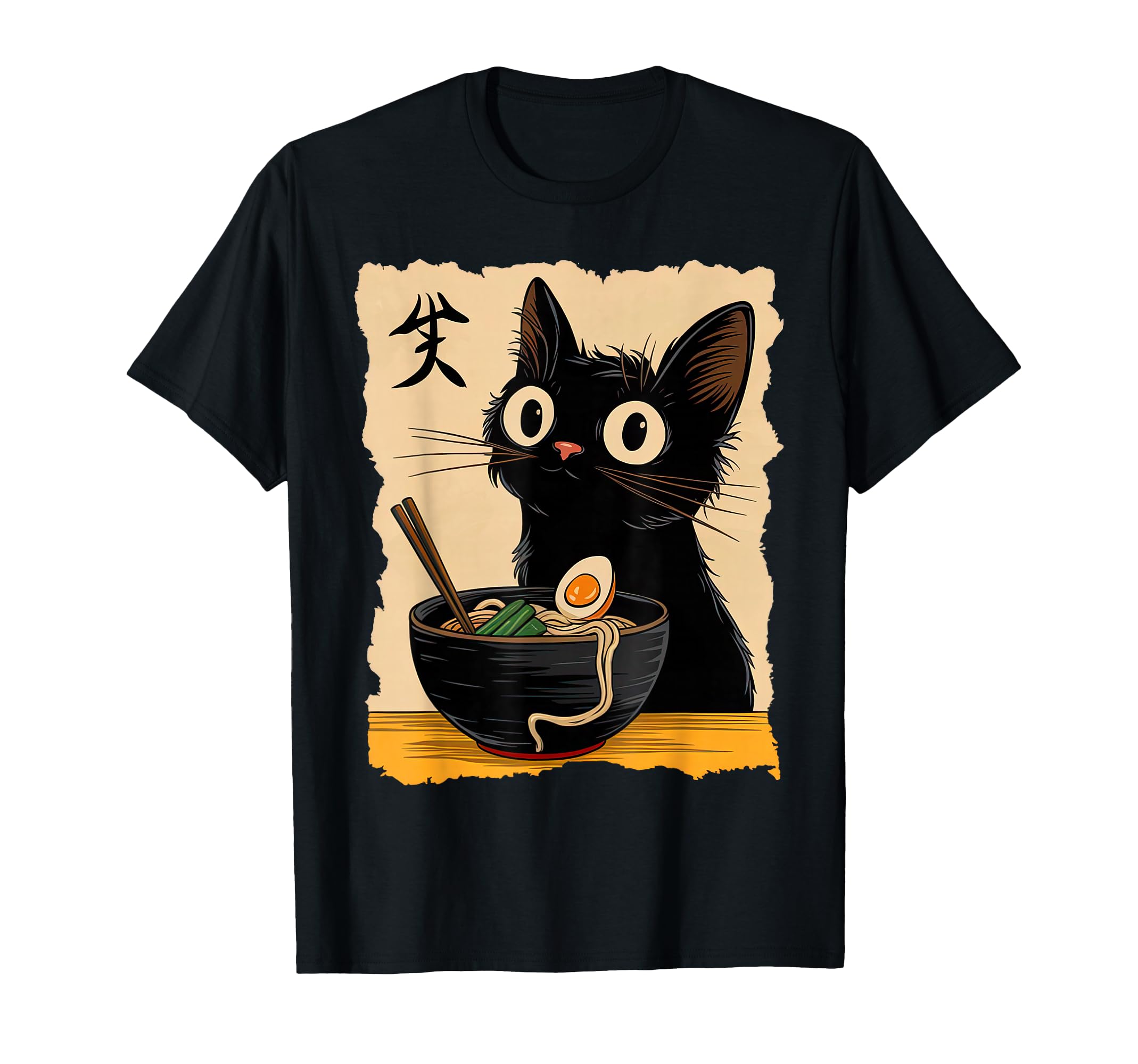 Black Cat Eating Ramen Japanese T-Shirt - Streetwear Style for Adults - T-Shirt, Sweatshirt, Hoodie