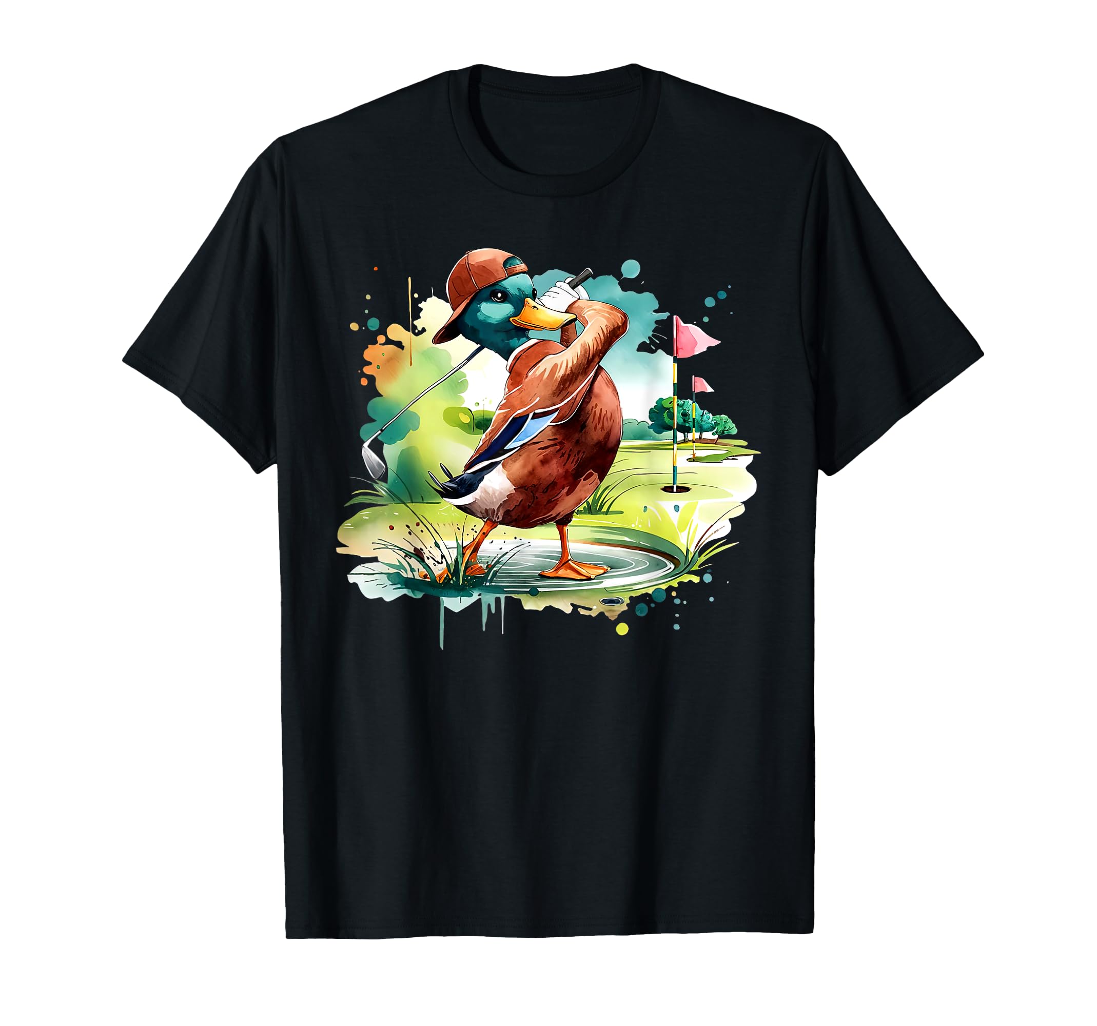 Color Mallard Duck Playing Golf T-Shirt - Fun Novelty Design Unisex - T-Shirt, Sweatshirt, Hoodie
