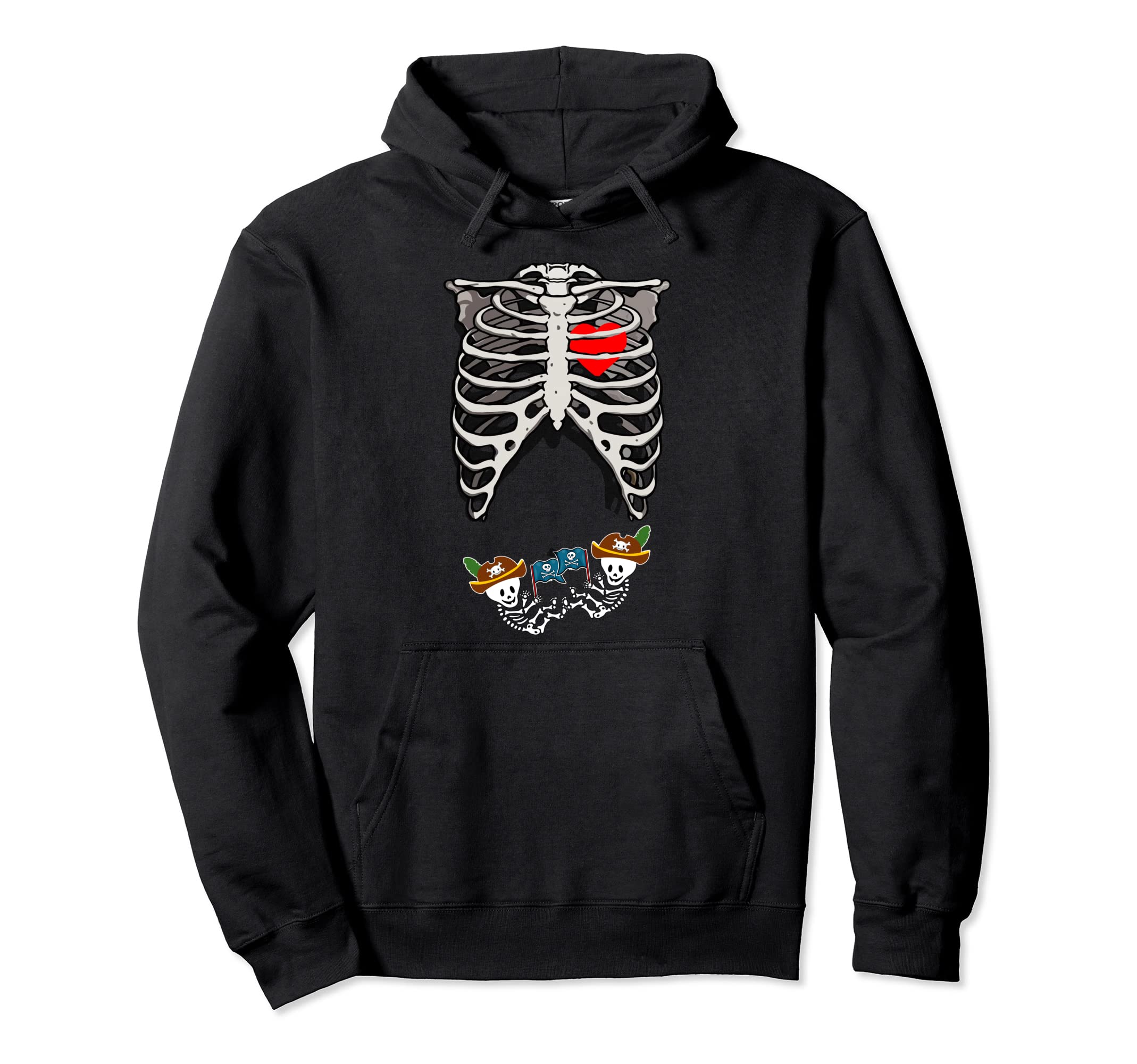 Skeleton Pregnancy Twins Pirate Hoodie - Fun Novelty Design for Adults - T-Shirt, Sweatshirt, Hoodie
