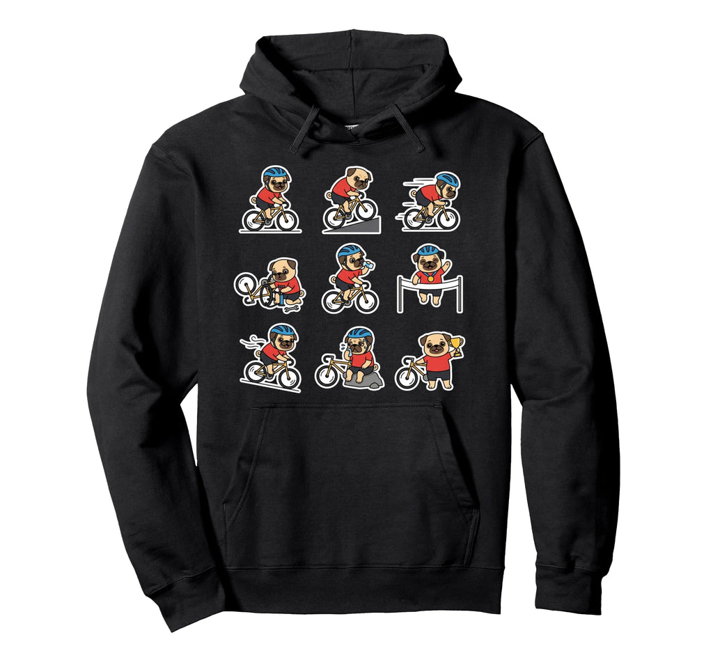 Funny Pug Cycling Bicycle Rider Dog Hoodie - Streetwear Style for Adults - T-Shirt, Sweatshirt, Hoodie
