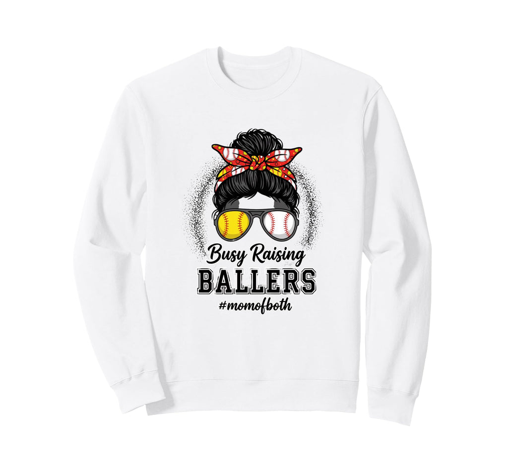 Mom Busy Raising Ballers Mom Both Sweatshirt - Fun Novelty Design Unisex - T-Shirt, Sweatshirt, Hoodie