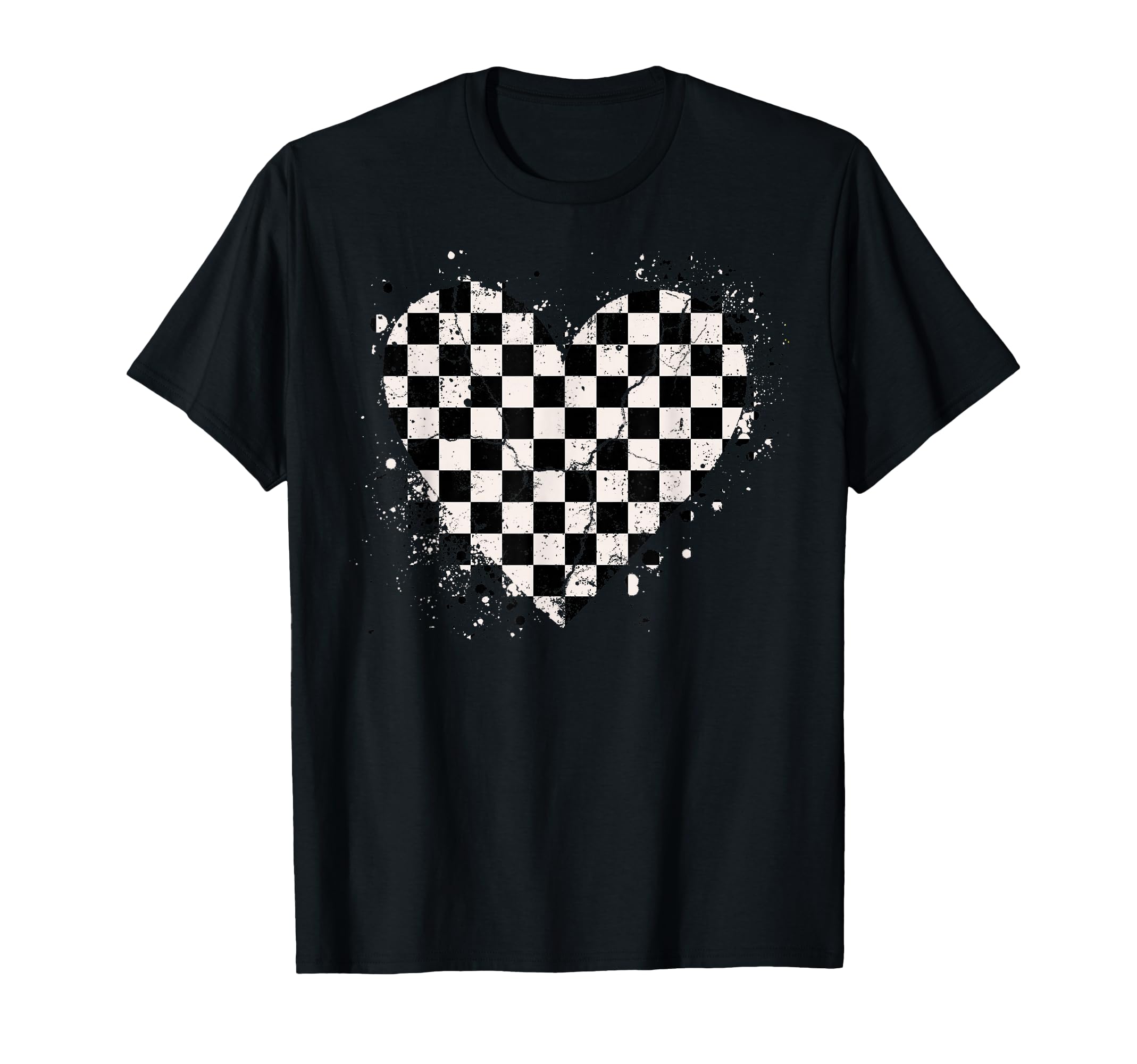 Checkered Love Heart Black White T-Shirt - Casual Everyday Wear for Adults - T-Shirt, Sweatshirt, Hoodie