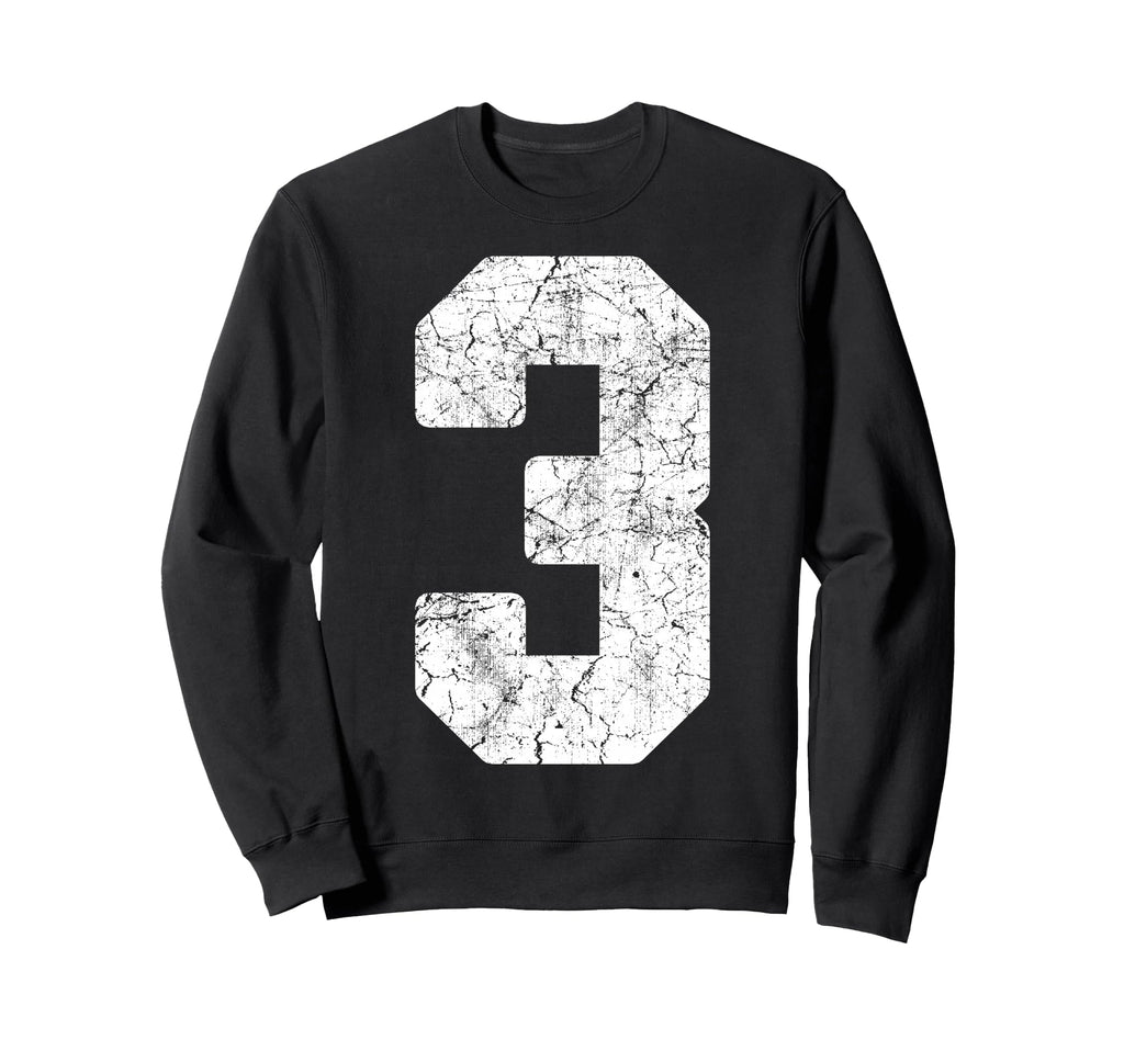 Distressed White Number 3 Jersey Sweatshirt - Custom Art Print Men Women - T-Shirt, Sweatshirt, Hoodie
