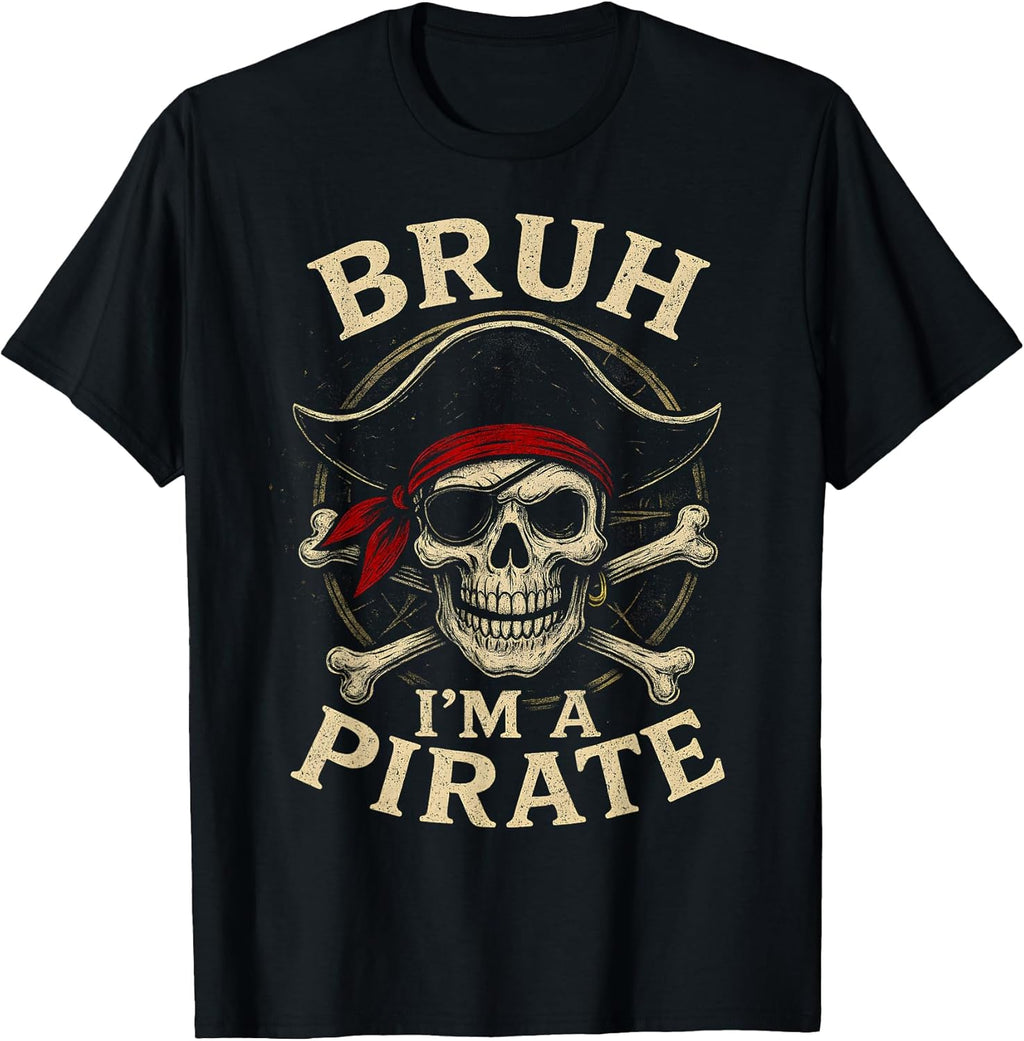 Bruh I'm a Pirate Lazy Skull Costume Halloween - Adult & Kids T-Shirts, Sweatshirts & Hoodies apparel design preview 1