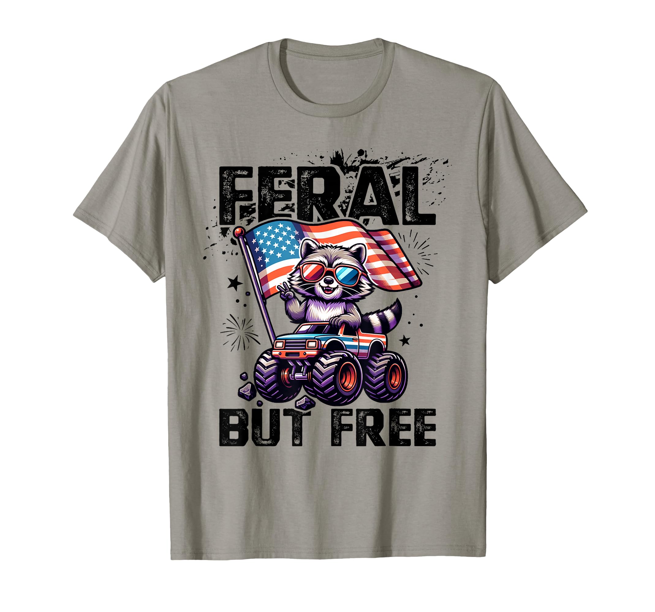 Feral But Free Usa Raccoon 4Th July T-Shirt - Minimalist Print Men Women - T-Shirt, Sweatshirt, Hoodie