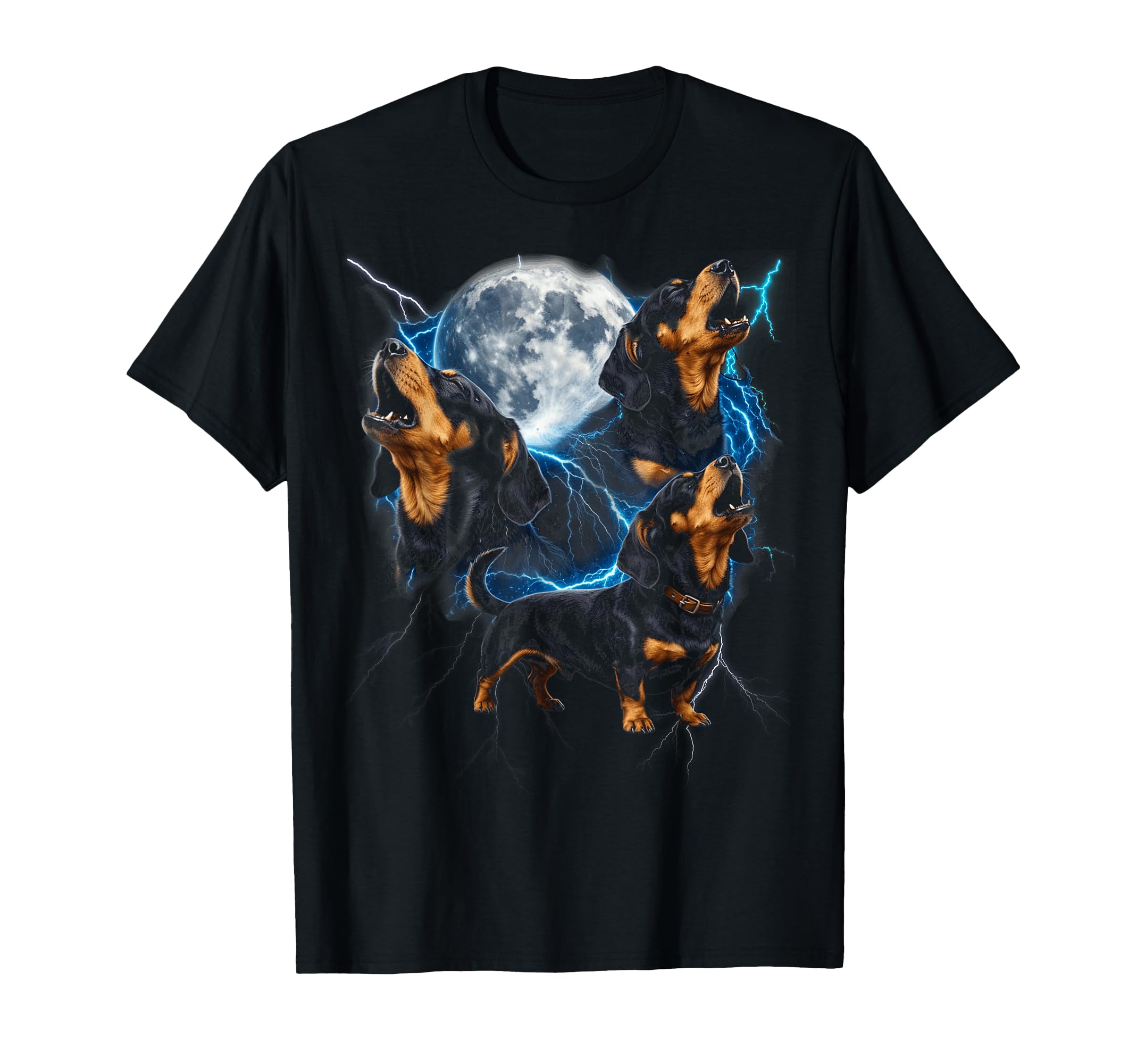 Dachshund Howling Three 3 To Moon T-Shirt - Streetwear Style Men Women - T-Shirt, Sweatshirt, Hoodie
