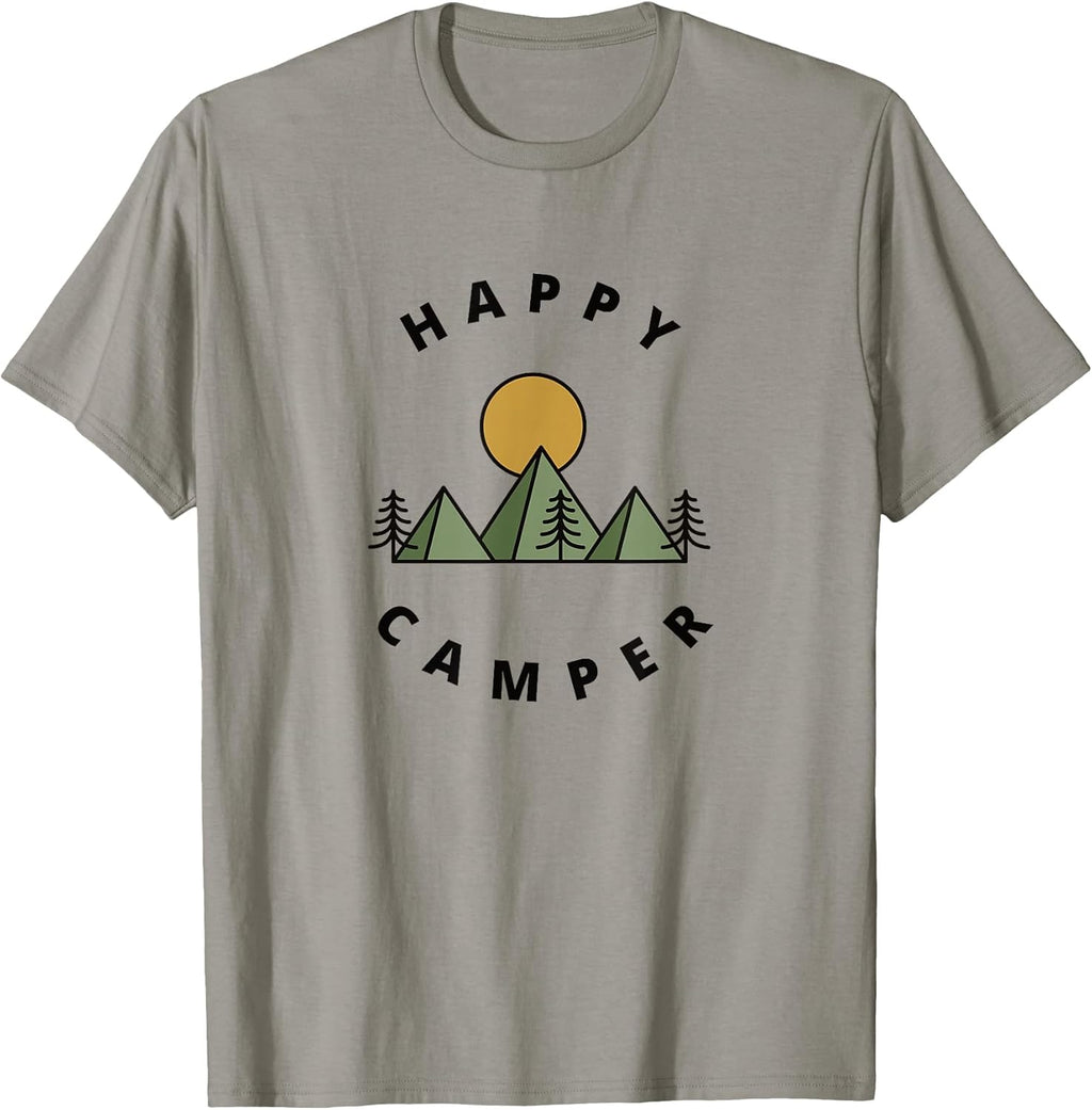 Happy Camper Camping Camp Forest Mountains Minimalist - Adult & Kids T-Shirts, Sweatshirts & Hoodies apparel design preview 1