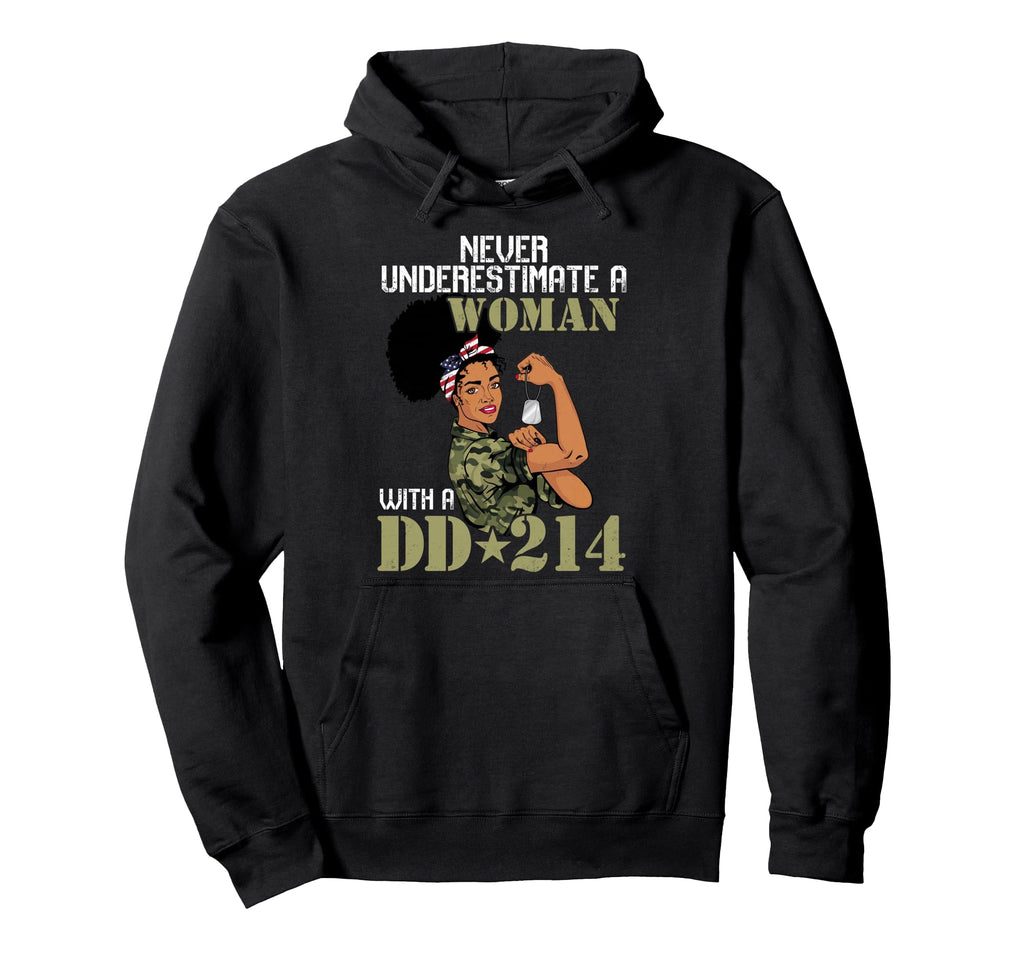 Never Underestimate Dd 214 Female Hoodie - Aesthetic Graphic Unisex - T-Shirt, Sweatshirt, Hoodie