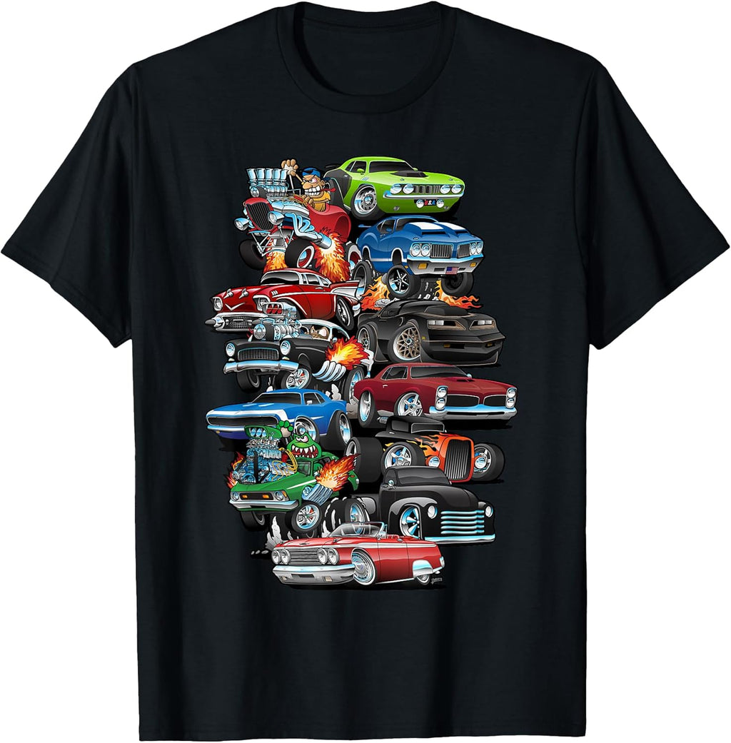 Car Madness! Muscle Cars, Classic and Hotrods Cartoon - Adult & Kids T-Shirts, Sweatshirts & Hoodies apparel design preview 1