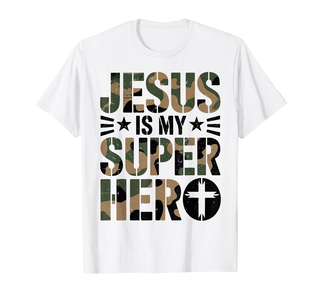Camo Jesus Is Superhero Christian T-Shirt - Casual Everyday Wear Unisex - T-Shirt, Sweatshirt, Hoodie