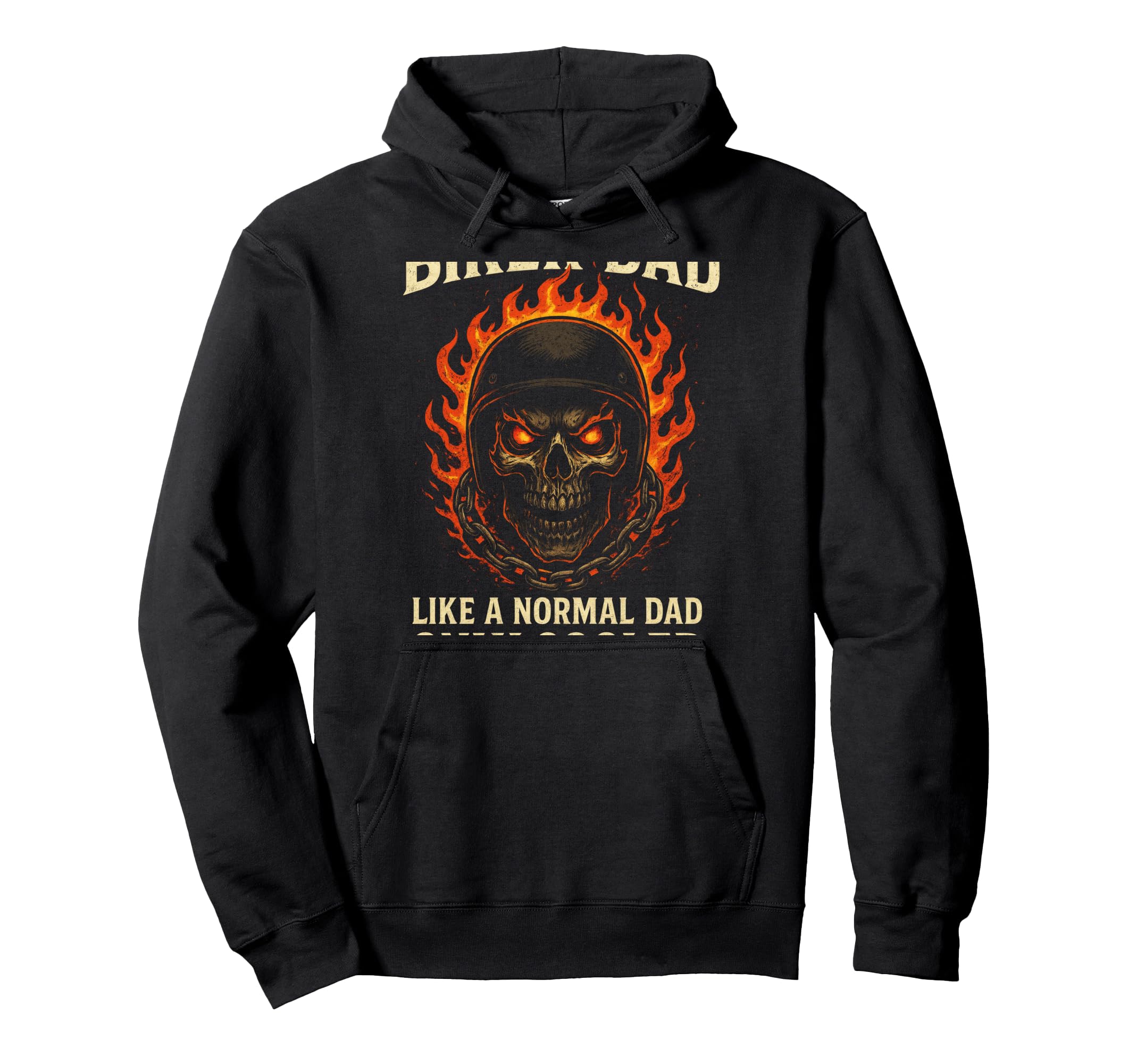 Biker Dad Skull Flames Motorcycle Band Hoodie - Trendy Graphic Men Women - T-Shirt, Sweatshirt, Hoodie