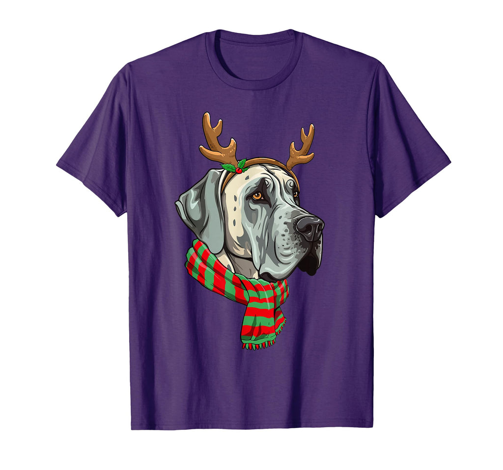 Great Dane Dog Reindeer Santa Hat T-Shirt - Casual Everyday Wear Men Women - T-Shirt, Sweatshirt, Hoodie