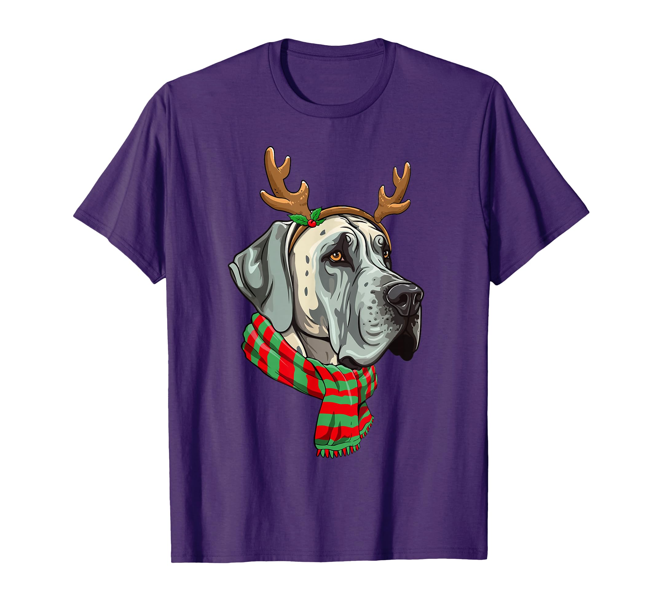 Great Dane Dog Reindeer Santa Hat T-Shirt - Casual Everyday Wear Men Women - T-Shirt, Sweatshirt, Hoodie