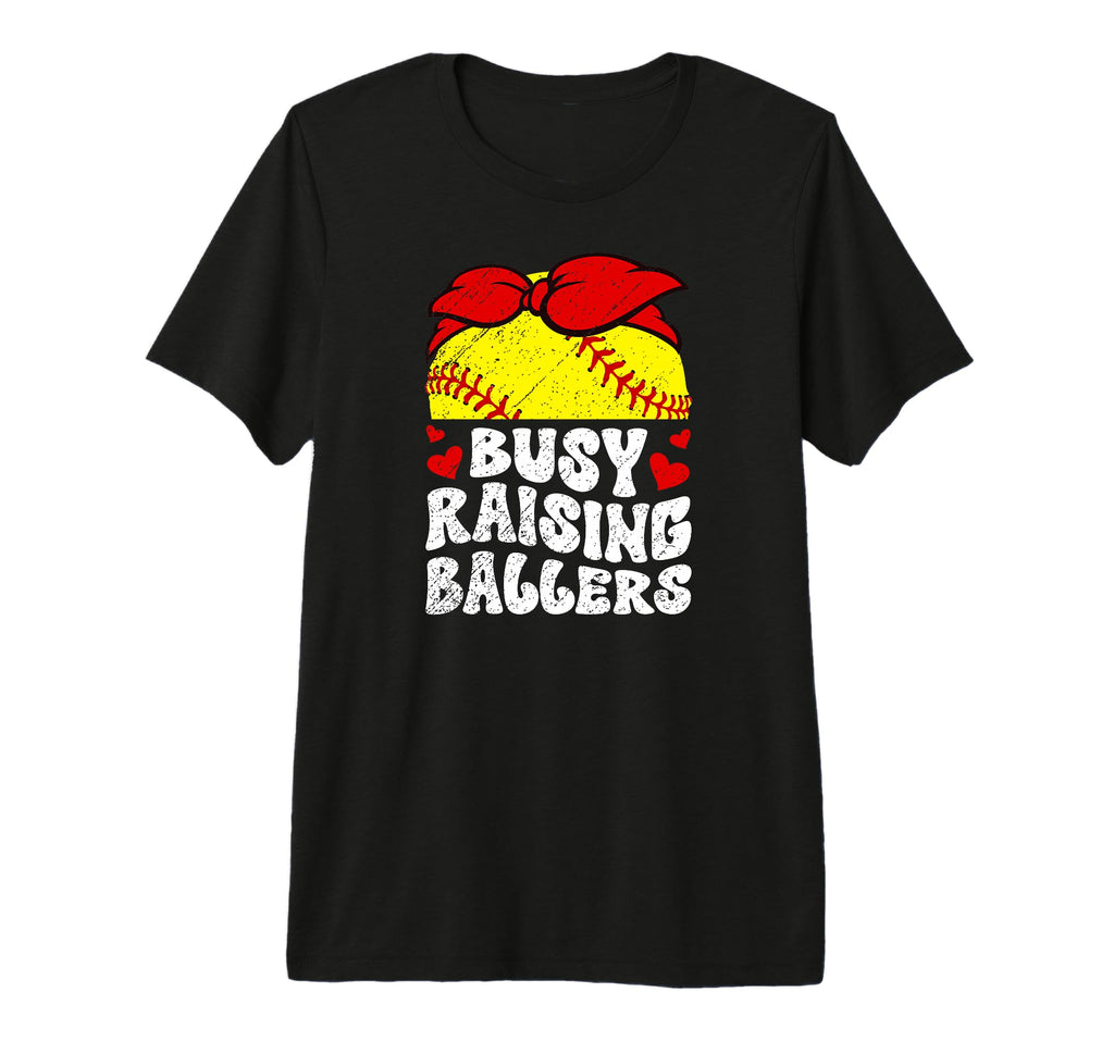 Busy Raising Ballers Softball Mom T-Shirt - Graphic Print for Adults - T-Shirt, Sweatshirt, Hoodie