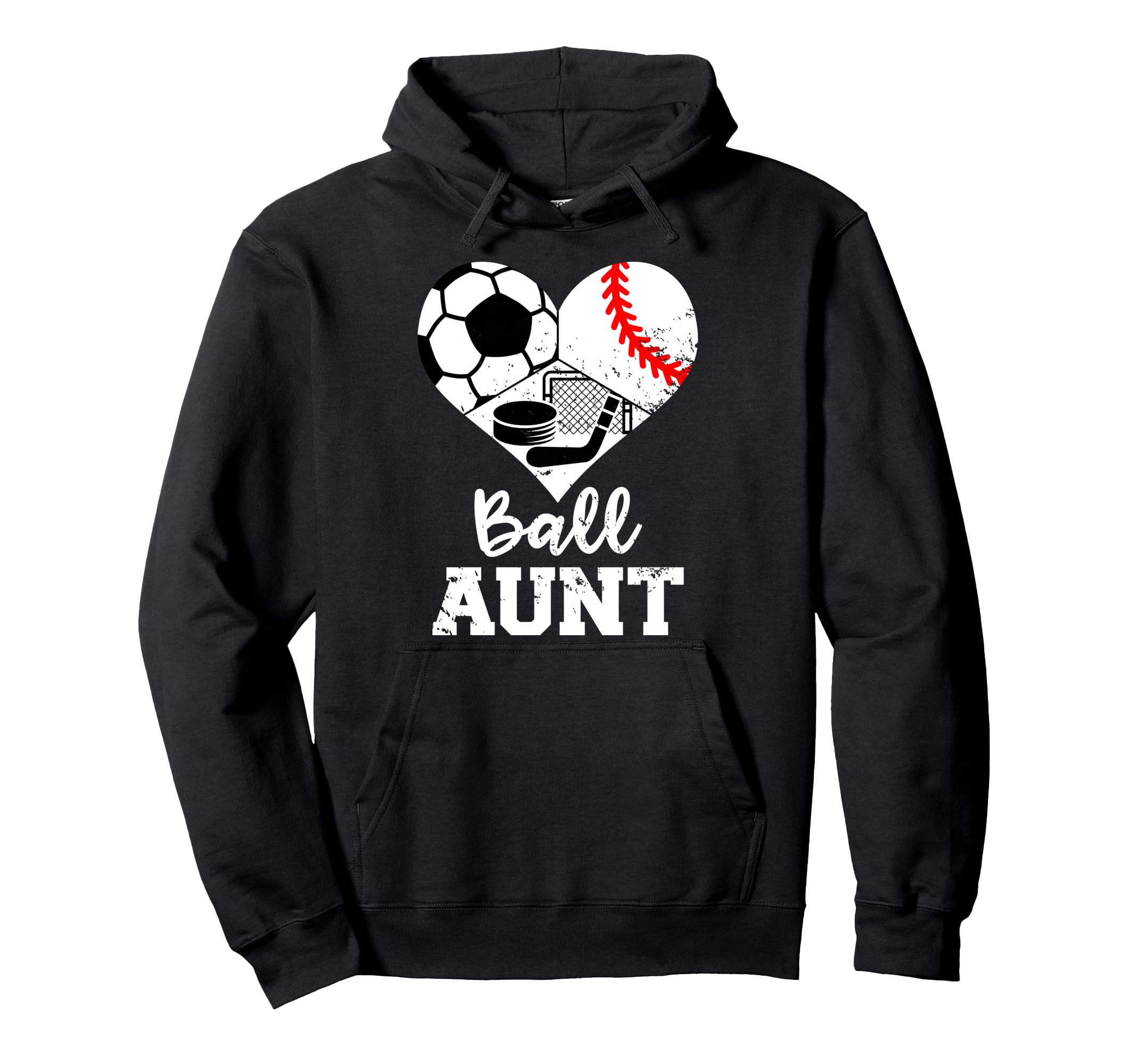 Ball Aunt Heart Funny Soccer Baseball Hoodie - Unique Graphic for Adults - T-Shirt, Sweatshirt, Hoodie