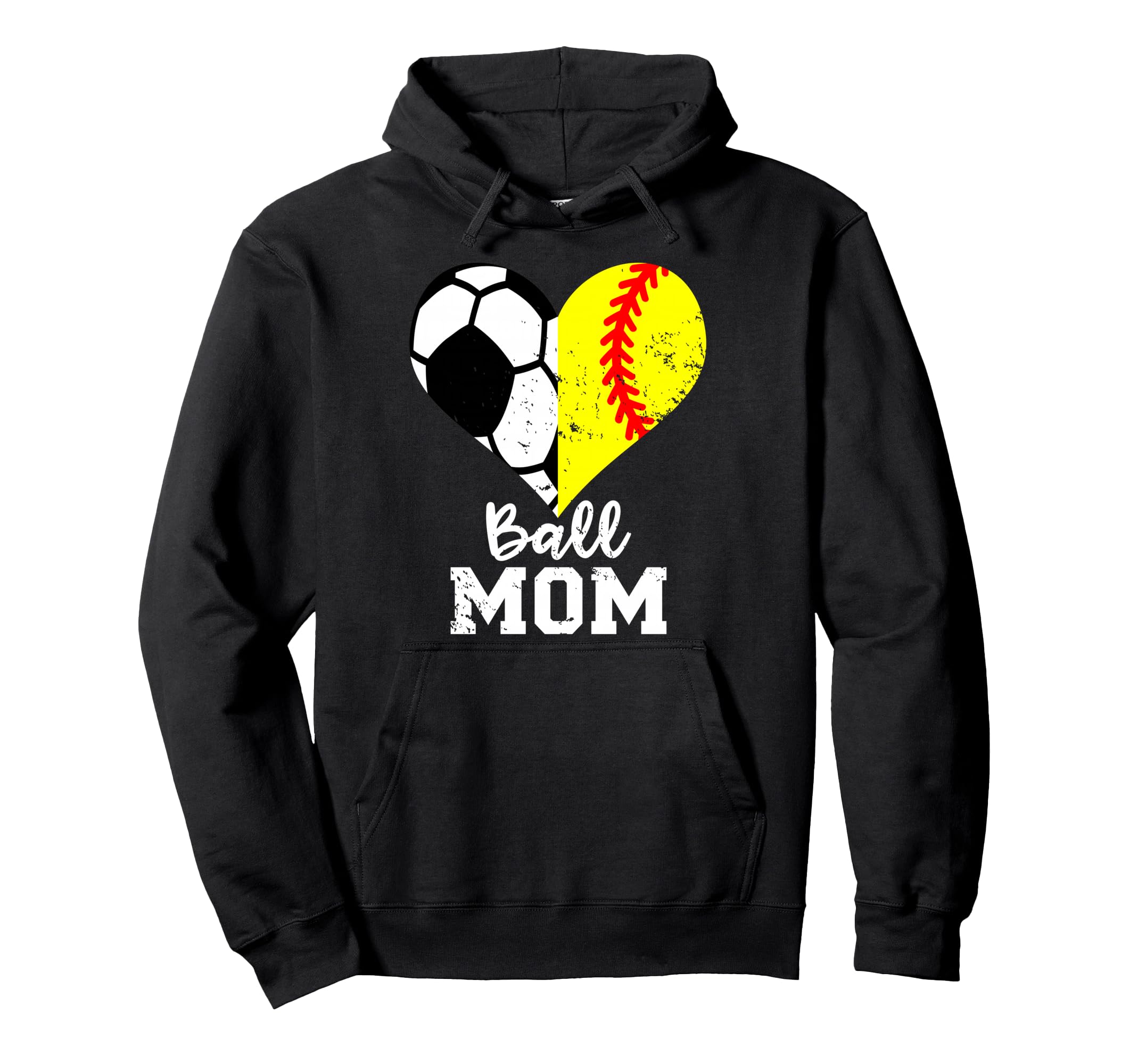 Ball Mom Heart Funny Softball Soccer Hoodie - Casual Everyday Wear Unisex - T-Shirt, Sweatshirt, Hoodie