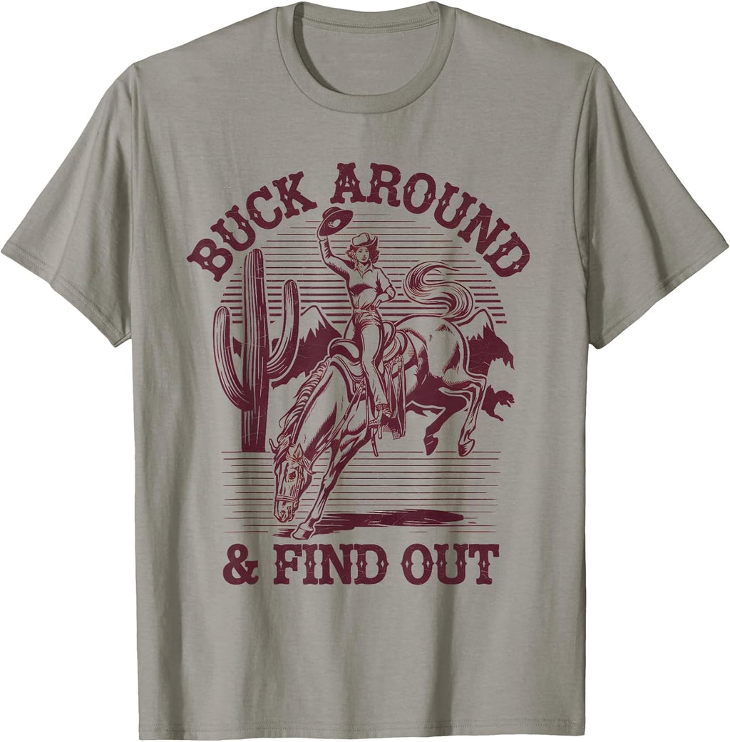 Desert Western Retro Vintage Cowboy Buck Around and - Adult & Kids T-Shirts, Sweatshirts & Hoodies apparel design preview 1