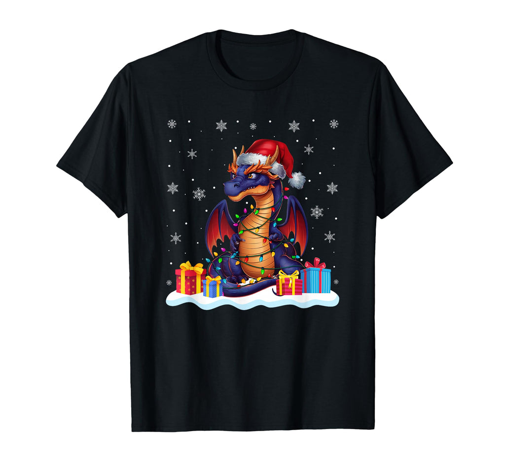 Dragon Santa Hat Tree Light Pajama T-Shirt - Unique Graphic Men Women - T-Shirt, Sweatshirt, Hoodie
