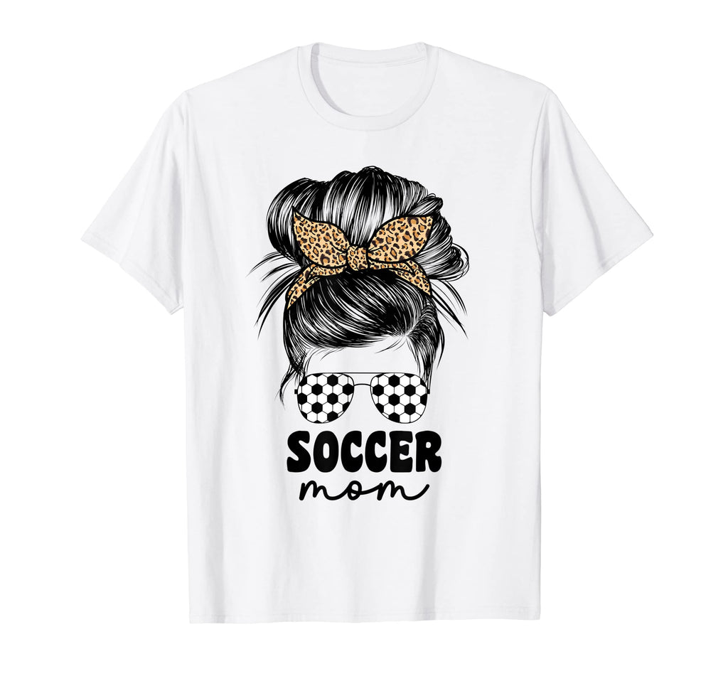 Soccer Mom Mama Leopard Messy Bun T-Shirt - Streetwear Style for Adults - T-Shirt, Sweatshirt, Hoodie