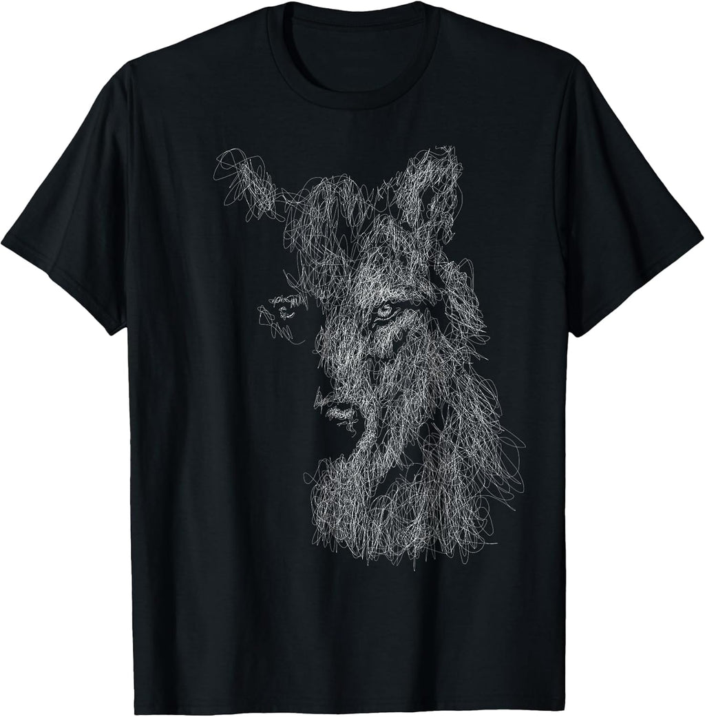 Wolf Scribble Head Art Face Sketch for Lover Wolves - Adult & Kids T-Shirts, Sweatshirts & Hoodies apparel design preview 1