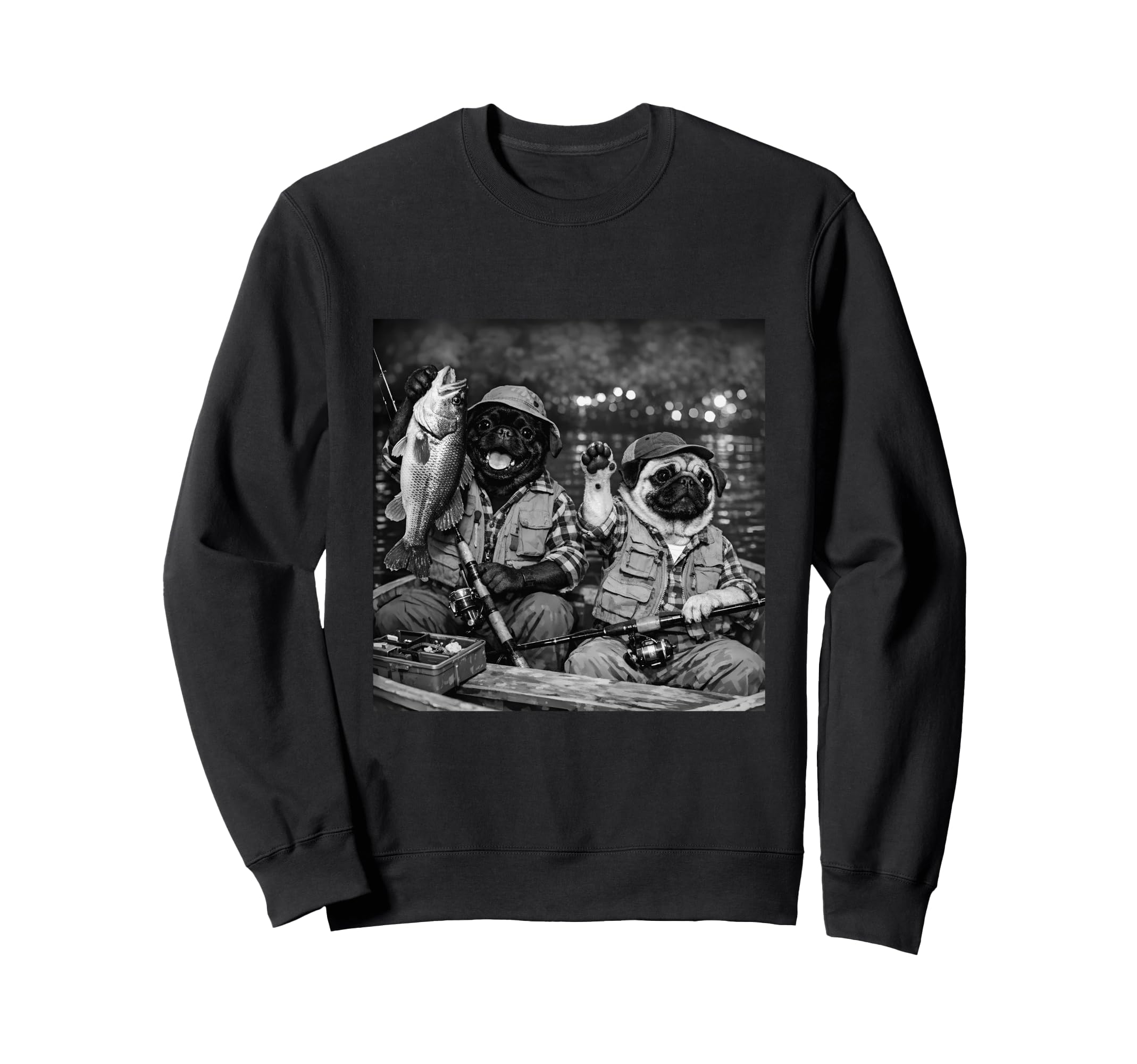 Pug Sea Bass Fishing Funny Costume Sweatshirt - Custom Art Print Unisex - T-Shirt, Sweatshirt, Hoodie