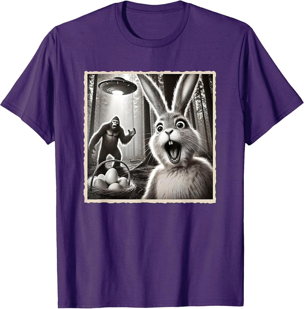 Funny Easter Bunny Selfie Bigfoot UFO, - Adult & Kids T-Shirts, Sweatshirts & Hoodies apparel design preview 1