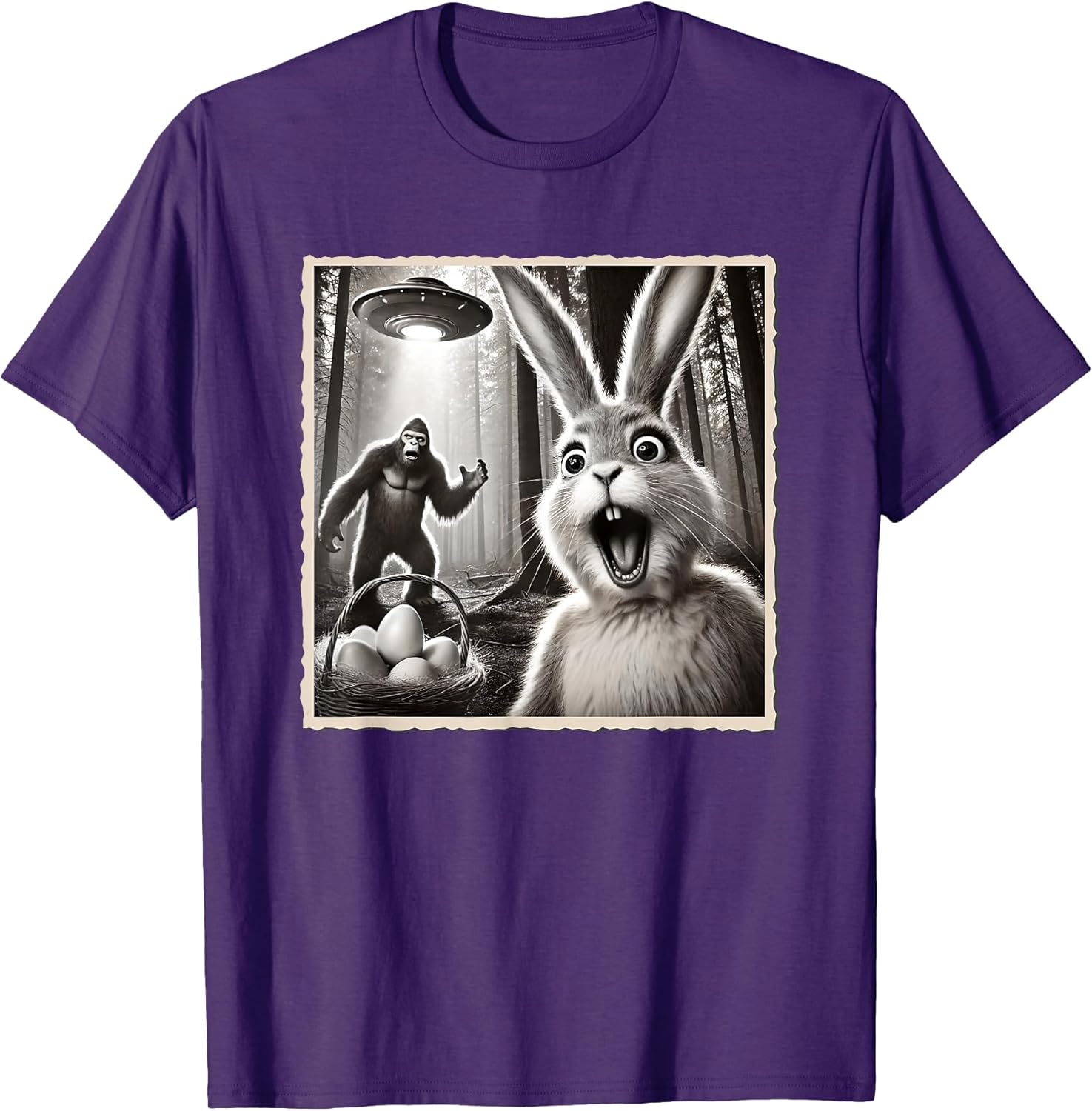 Funny Easter Bunny Selfie Bigfoot UFO, - Adult & Kids T-Shirts, Sweatshirts & Hoodies apparel design preview 1