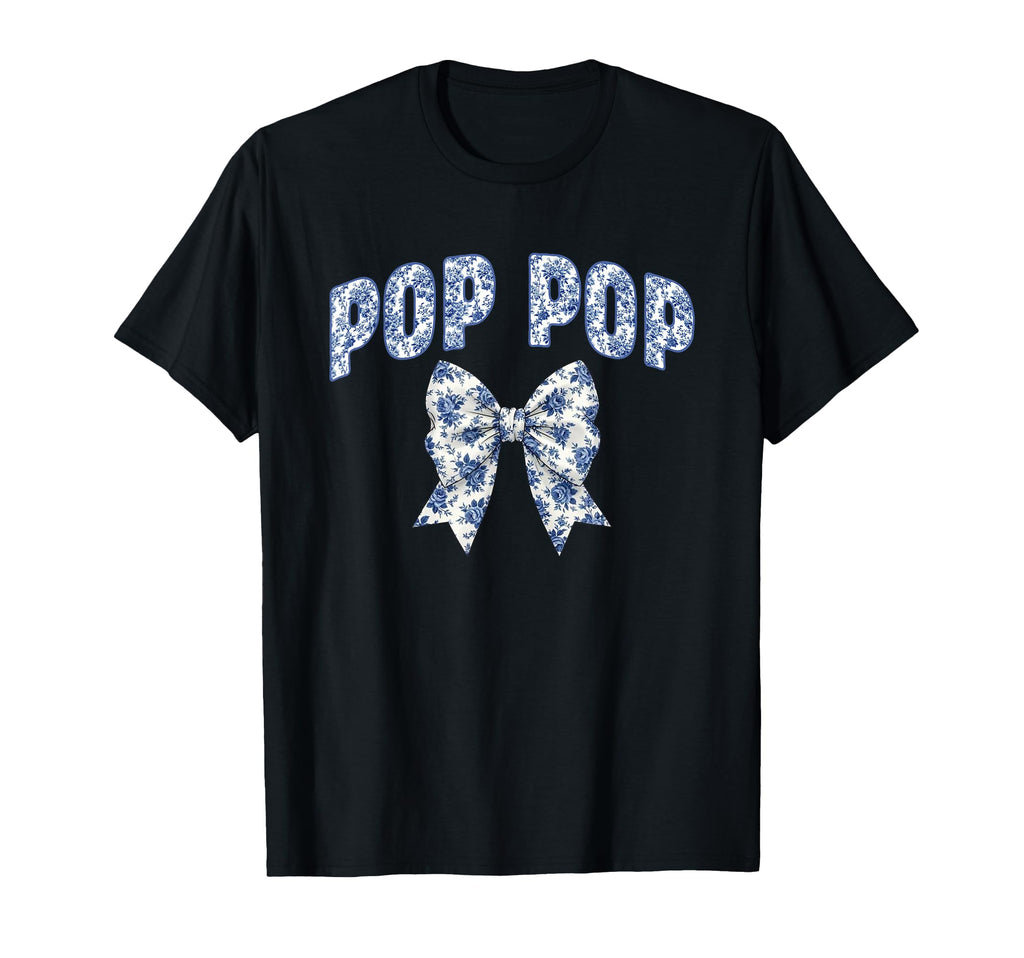 Pop Pop Coquette Toile Blue Bow Floral T-Shirt - Fun Novelty Design Unisex - T-Shirt, Sweatshirt, Hoodie